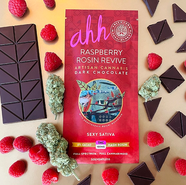 Raspberry Rosin Revive | Hash Rosin Dark Chocolate | 20-Piece | 100mg product photo