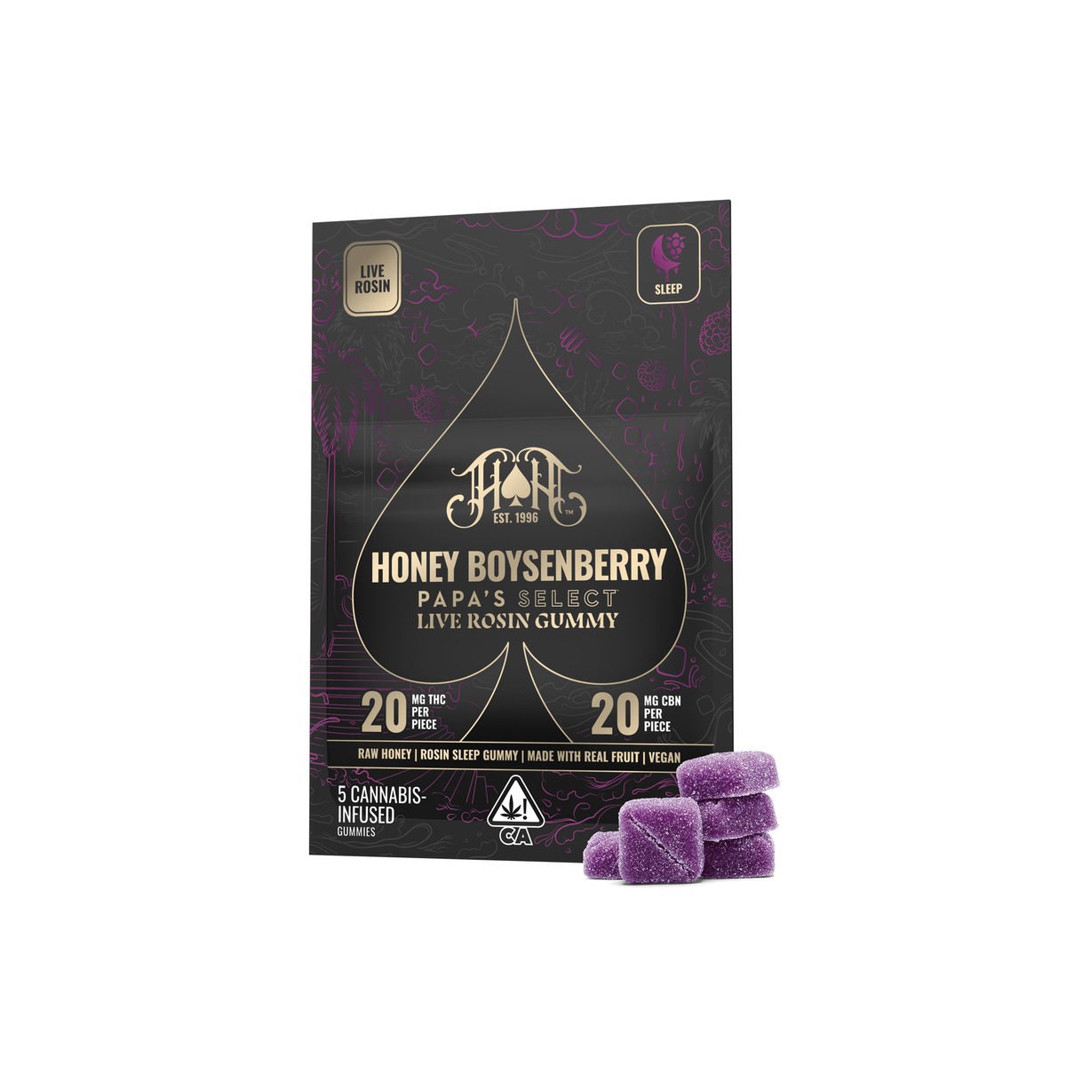 Honey Boysenberry Sleep Solventless Gummies 100mgTHC 100mgCBN 5pk