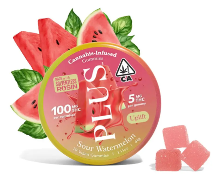 PLUS Sour Watermelon 20Pk x 5mg Solventless Rosin Gummies 100mg