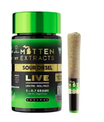 Mitten Extracts Infused Live Sauce Multipack Pre-Rolls 5x.7g - Sour Diesel