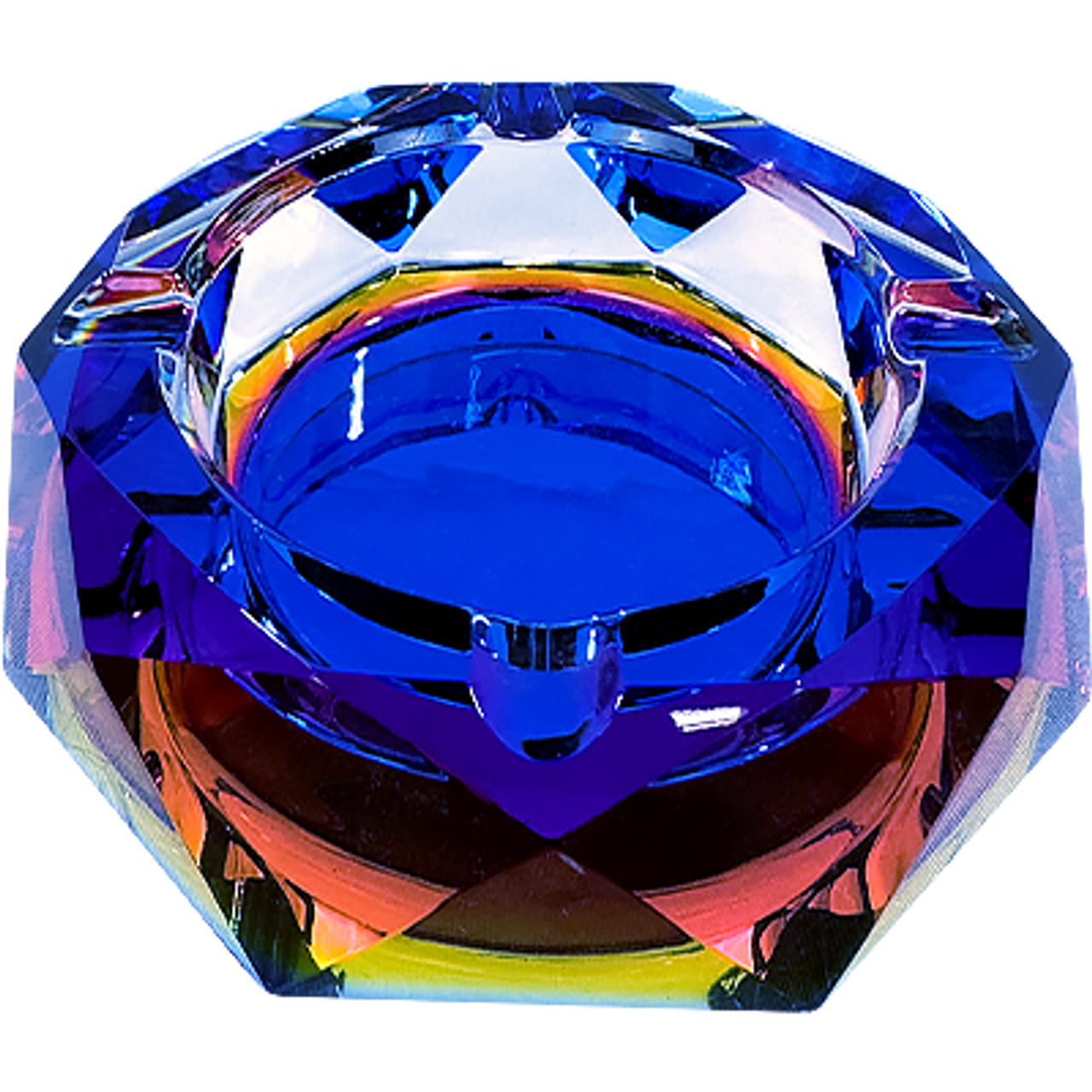 Faceted Octagon Iridized Glass Ashtray