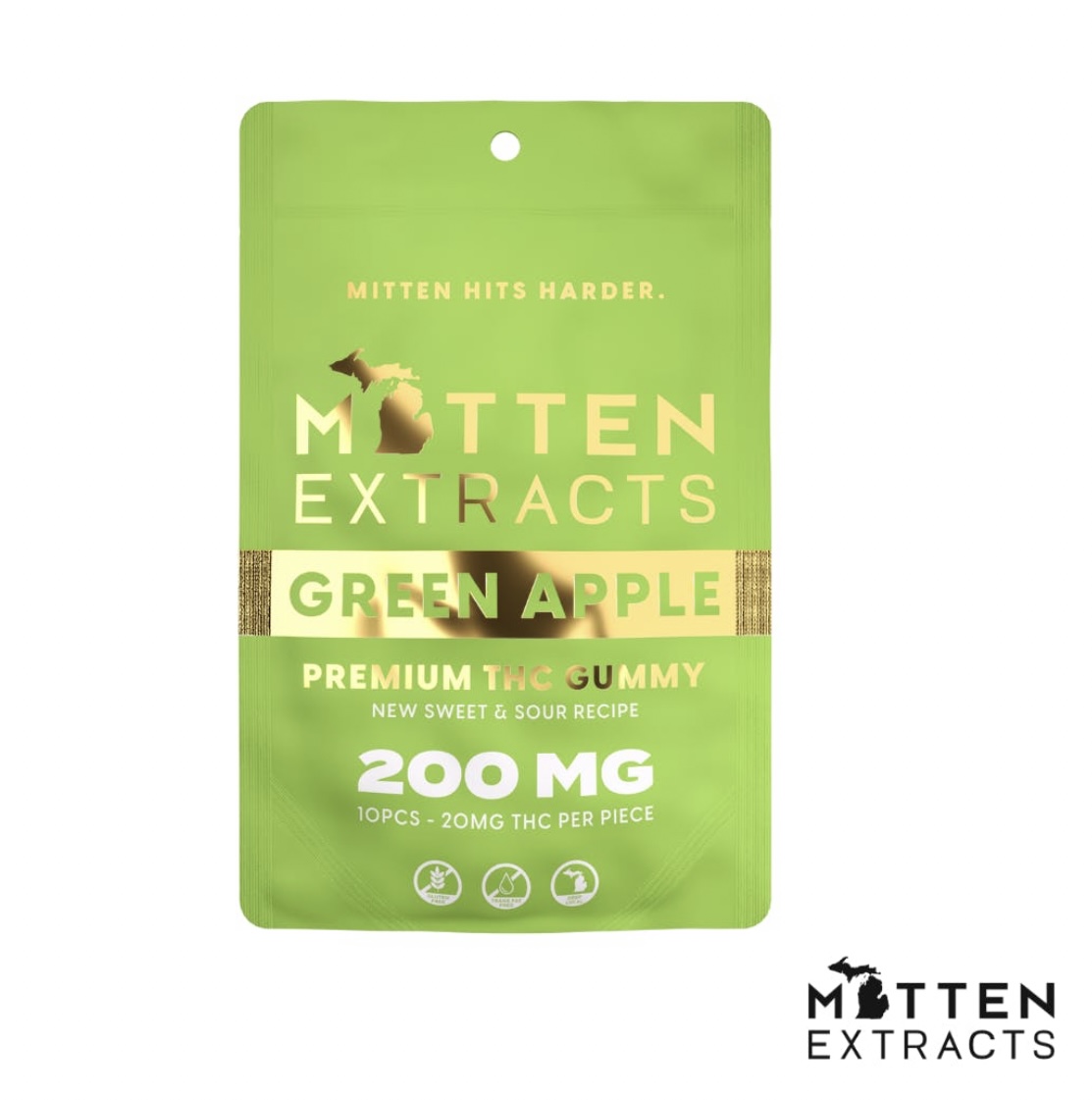 Mitten Extracts: Green Apple 200mg Gummies (H)