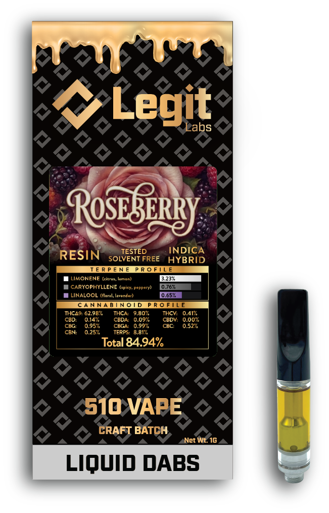510 Vape Cartridge - (1g) - Indica - **ROSEBERRY**