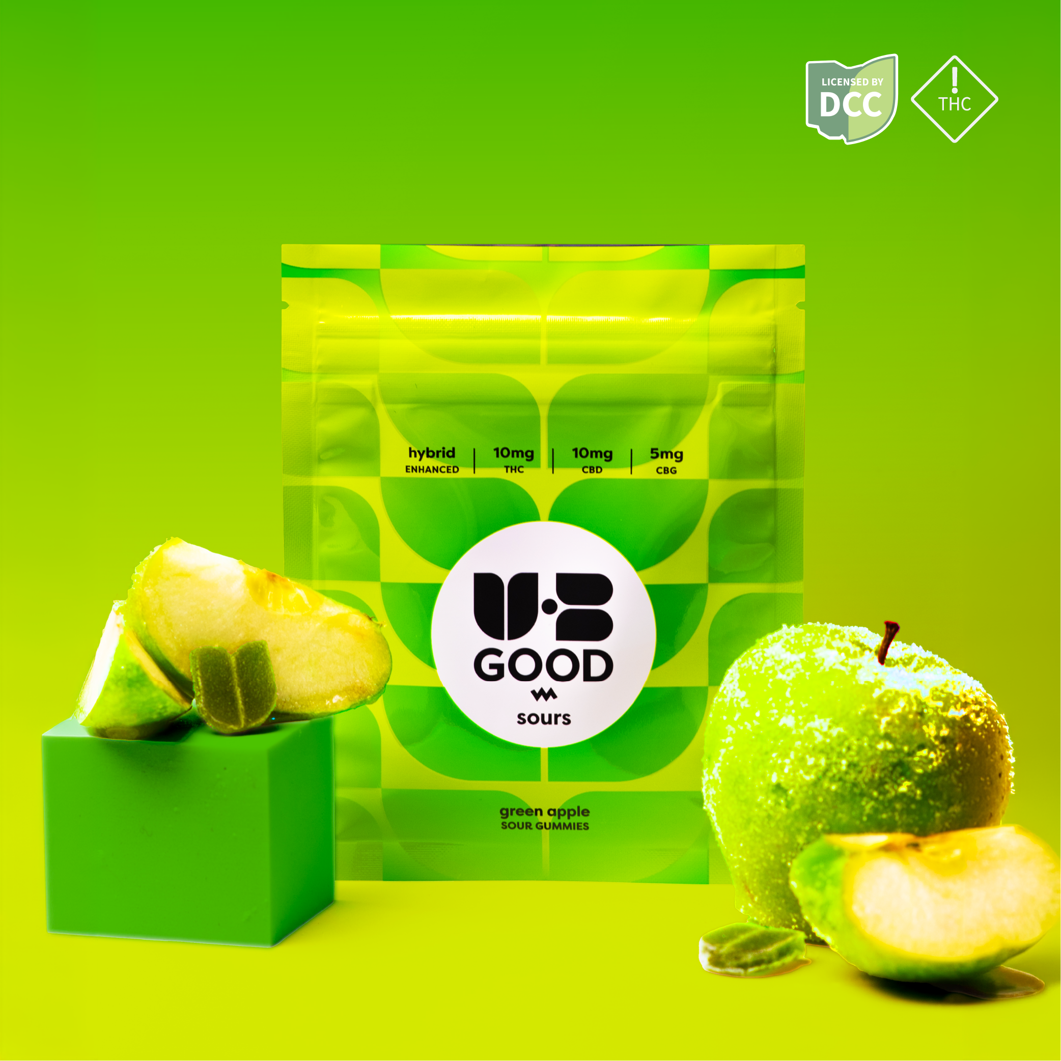 Sour Green Apple 2:2:1 THC:CBD:CBG Gummies (10 Pk)