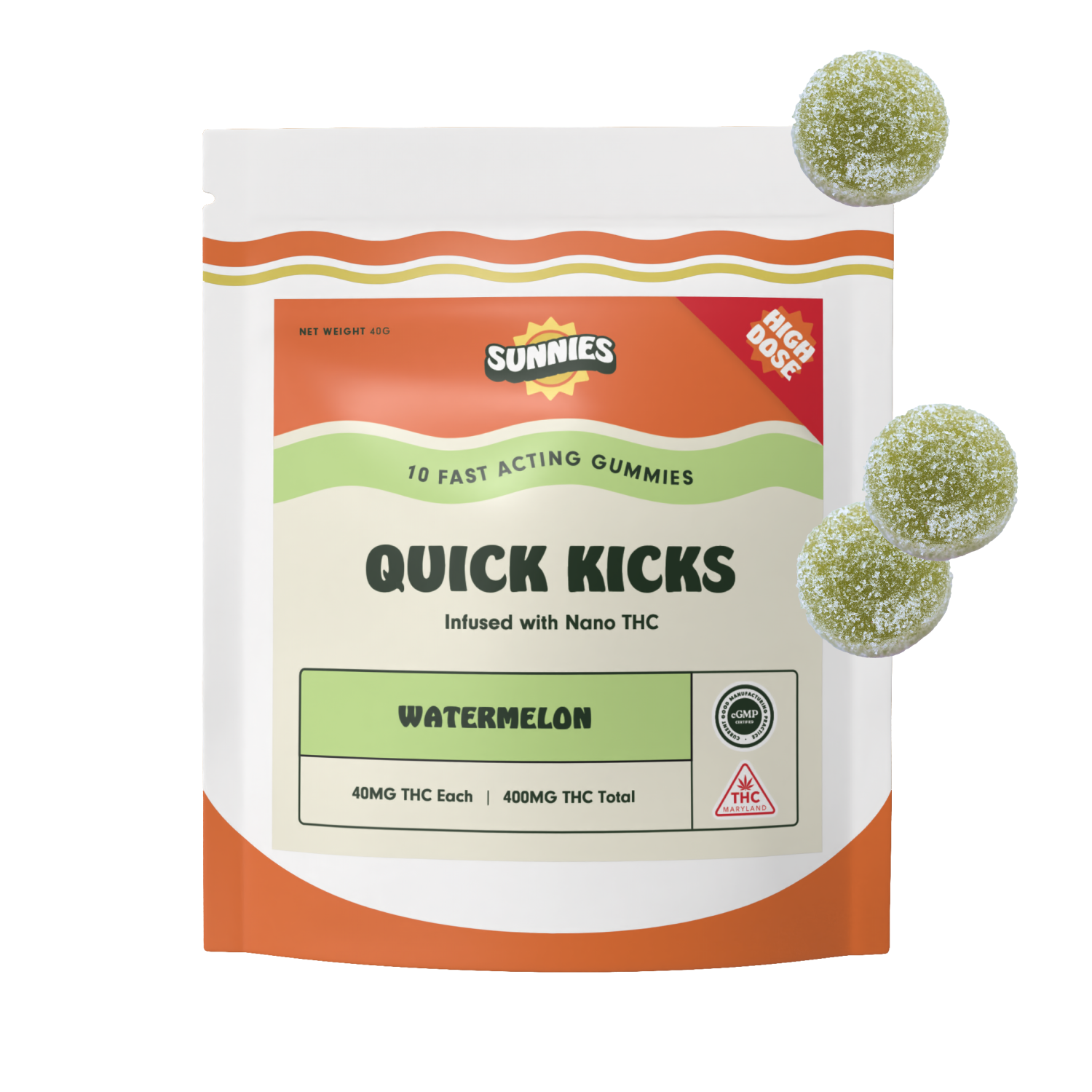 Watermelon Fast Acting Gummies (40mg) (Sunnies) (Medical Only)