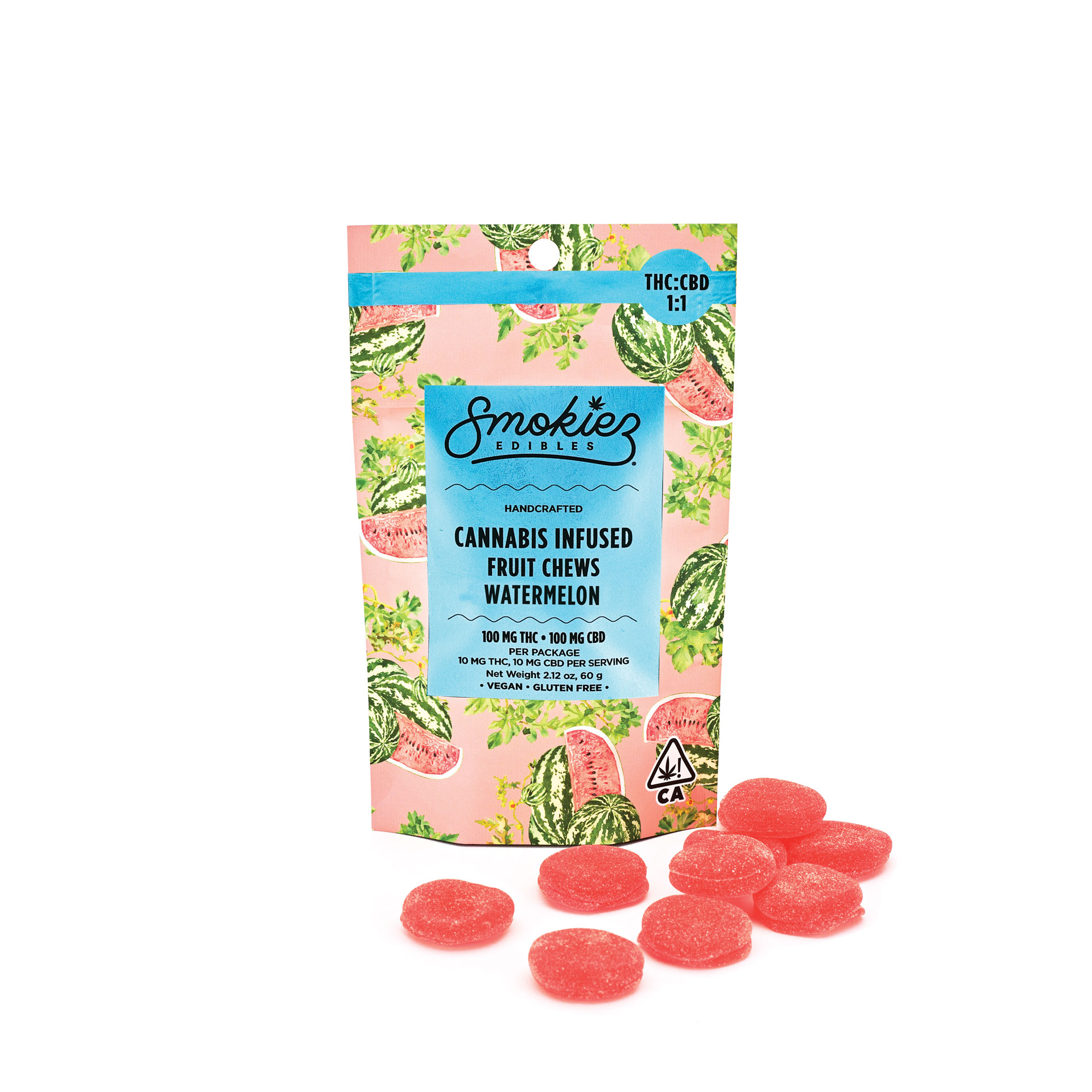 CBD:THC 1:1 Watermelon Fruit 100mg CBD:100mg THC Fruit Chews