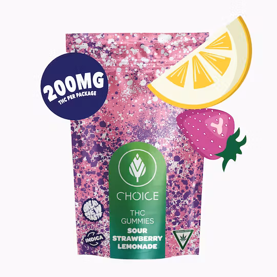Choice: Super Sour Strawberry Lemonade 200MG Gummies (I)