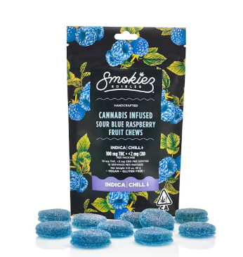 Smokiez Sour Blue Raspberry Indica Fruit Chews 100mg