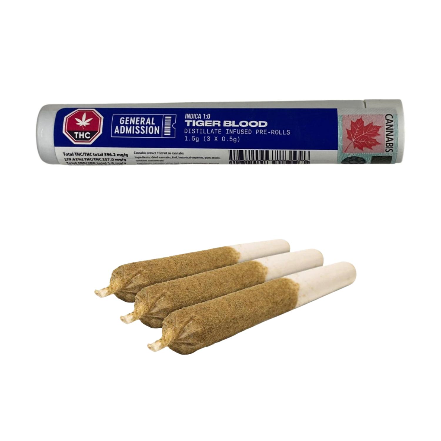 General Admission - Tiger Blood Distillate Infused Pre-Roll - Indica - 3x0.5g
