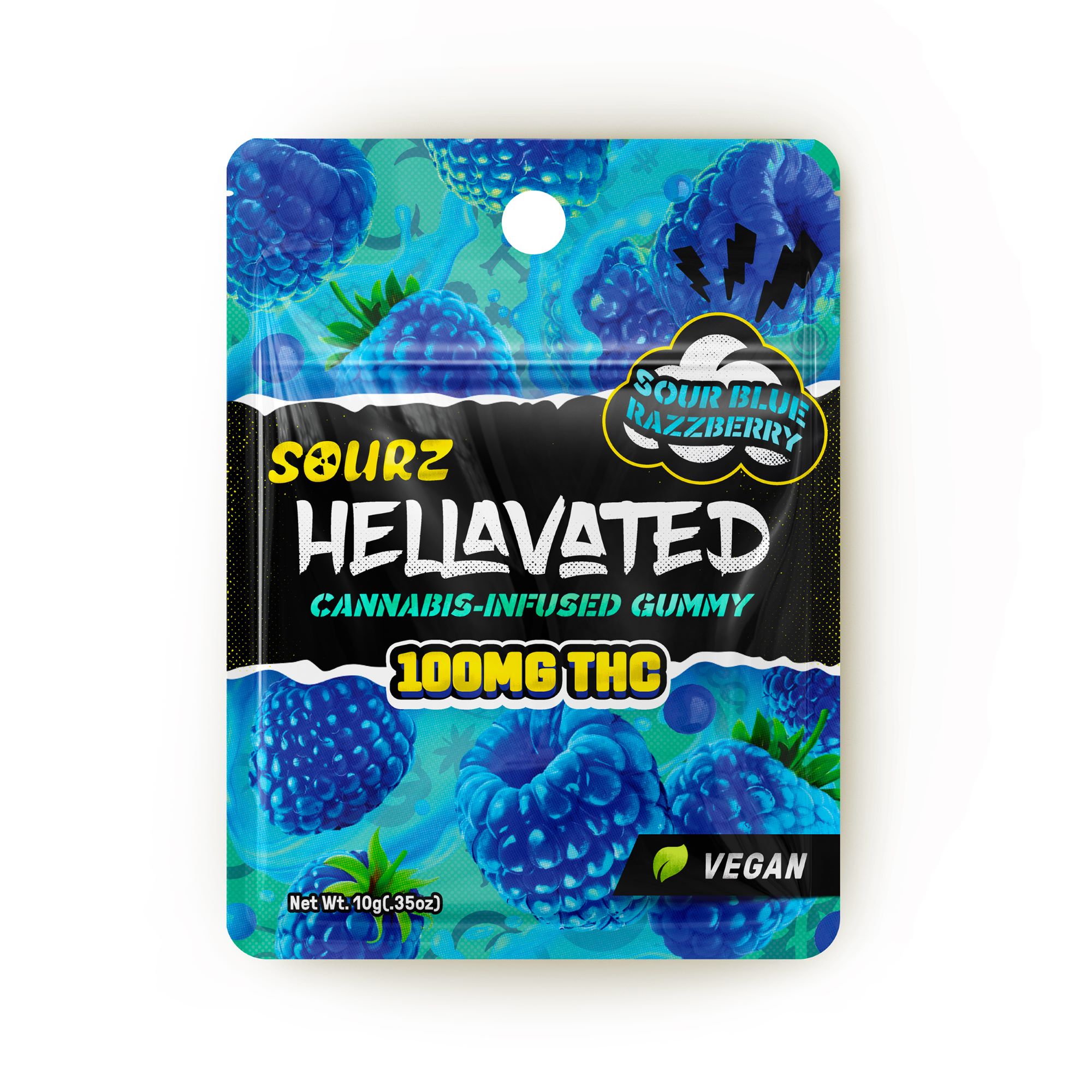 HELLAVATED - EDIBLE GUMMY - 100MG - INDICA - SOUR BLUE RASPBERRY