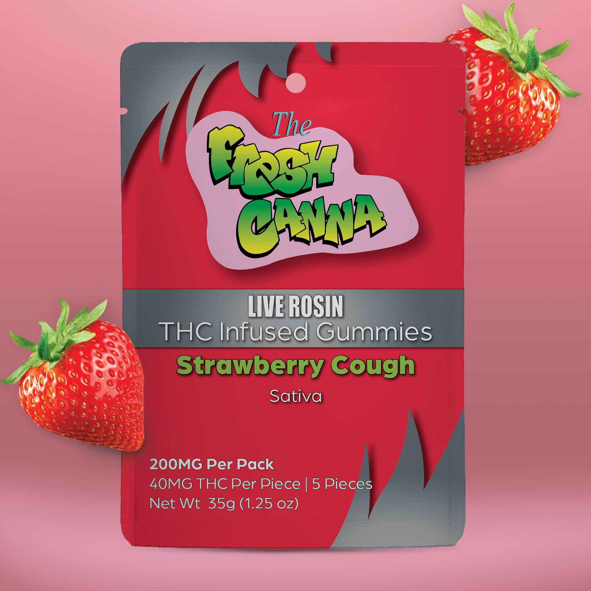 Fresh Canna |  200mg Live Rosin 5pk Gummies | Strawberry Cough