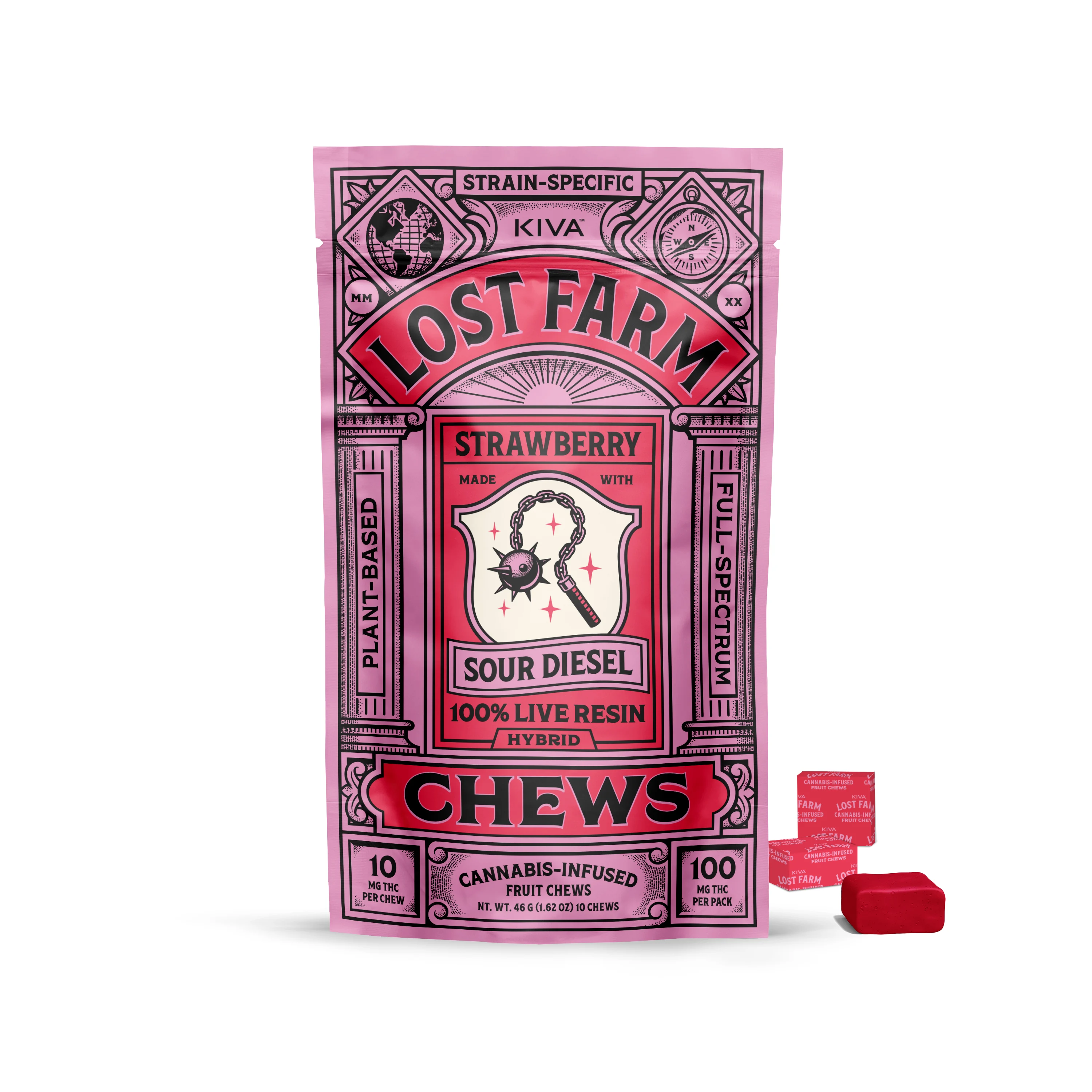 Lost Farm | Live Resin Fruit Chew | Strawberry - Sour Diesel | 10pk 100mg