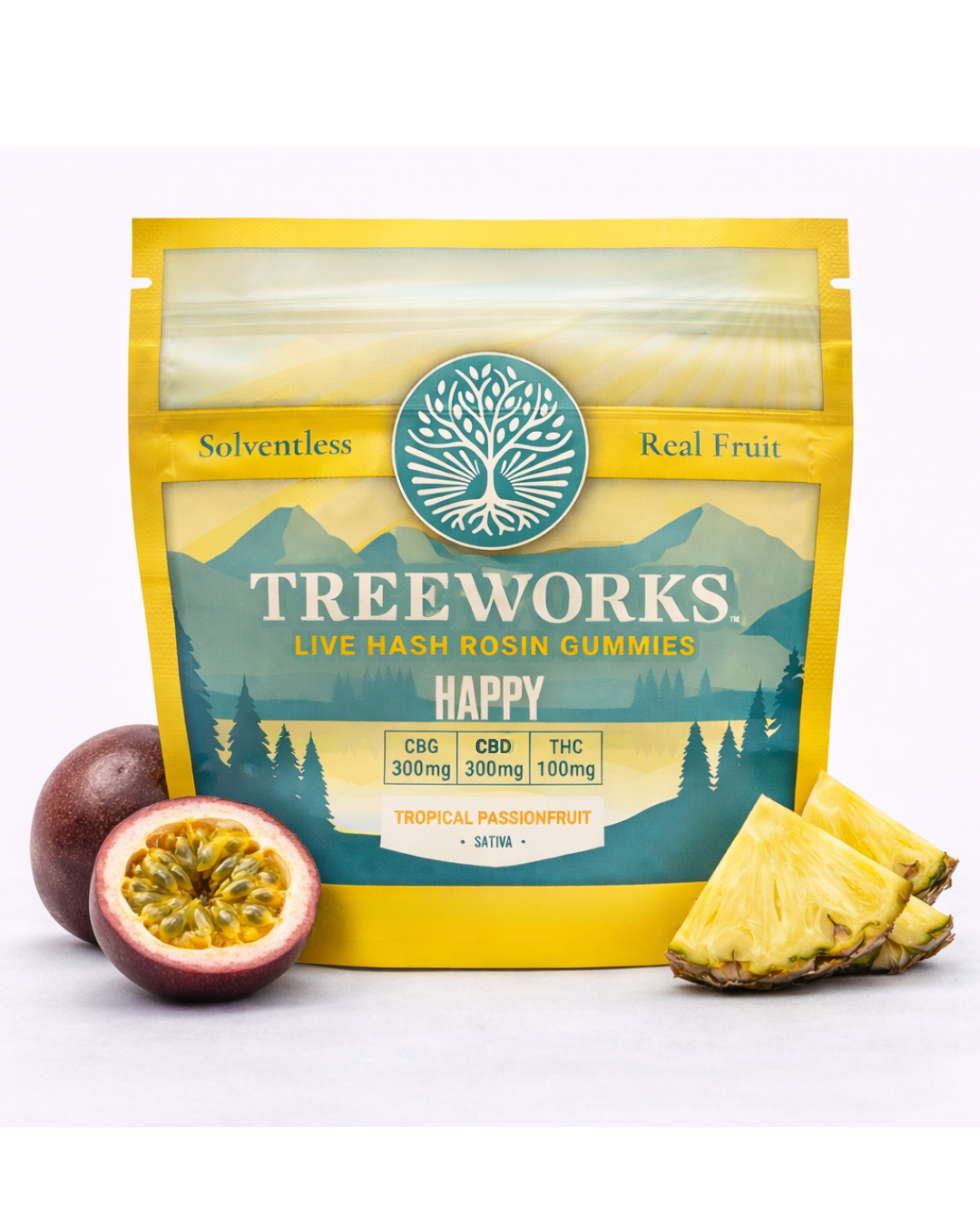Happy - Tropical Passionfruit | 3:3:1 CBD:CBG:THC Hash Rosin Gummies | 10pk of 10mg* product photo