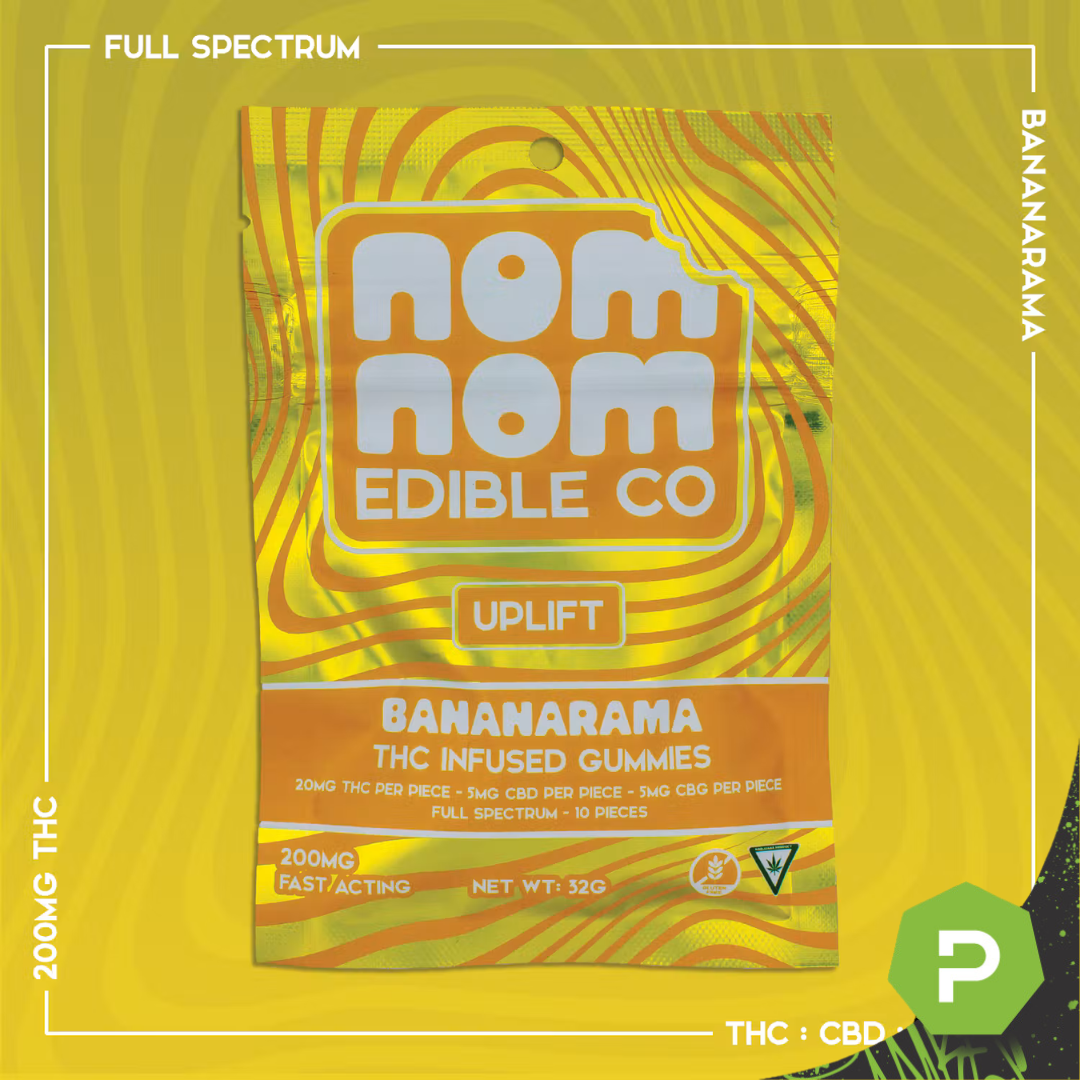 Nom Nom Edible Co | 200mg Gummies | Bananarama Uplift (4:1:1 THC:CBD:CBG)