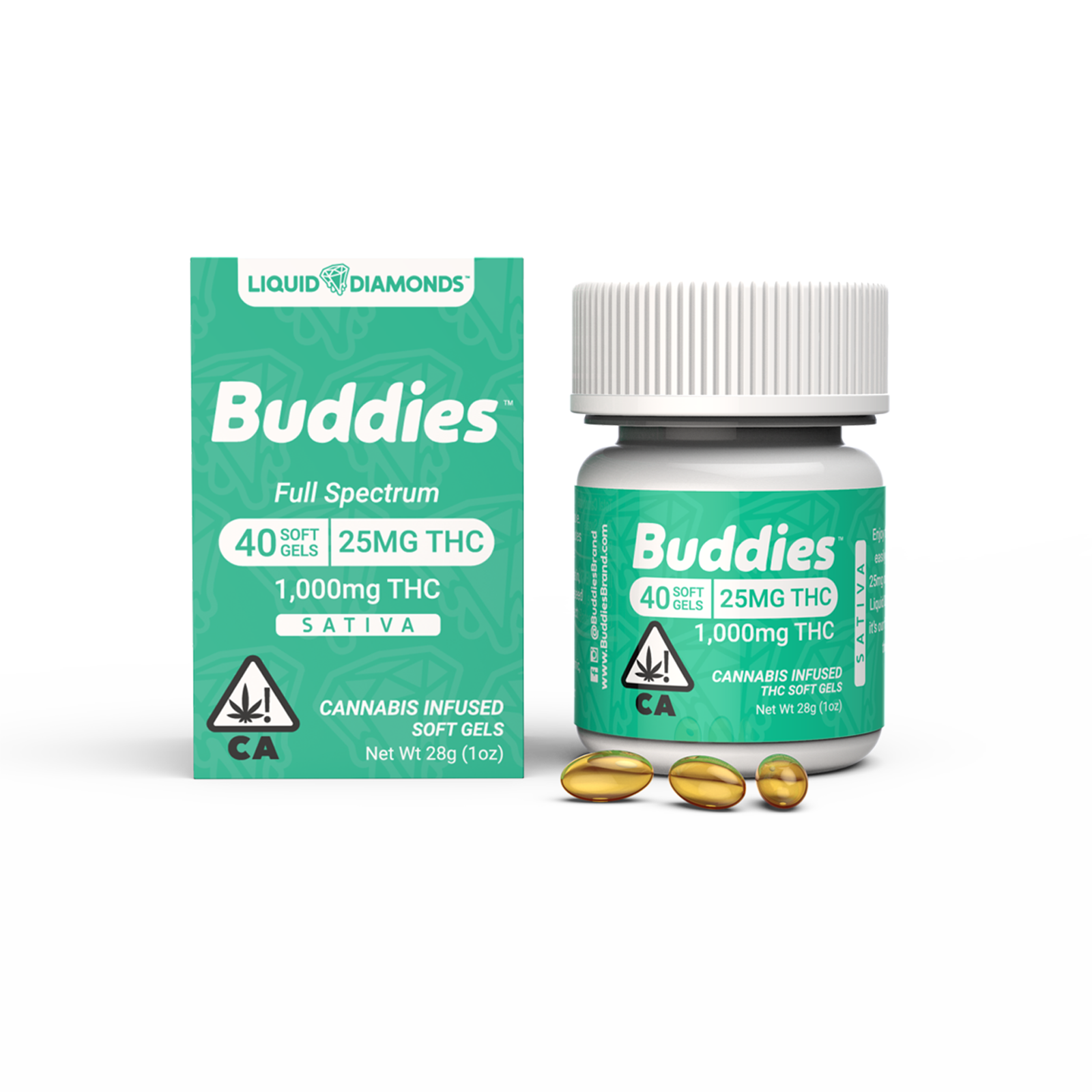 Buddies Sativa THC Liquid Diamonds Soft Gels (40 X 25mg)