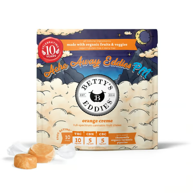 Ache Away Eddies PM - Orange Creme - 2:1:1 THC:CBD:CBN - Fruit Chews - 100mg (10pk)