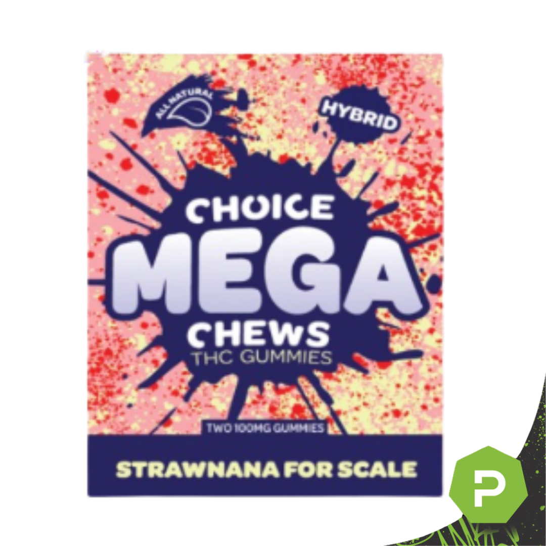 Choice Mega-Chews | 200mg Gummies 2pk | Strawnana for Scale