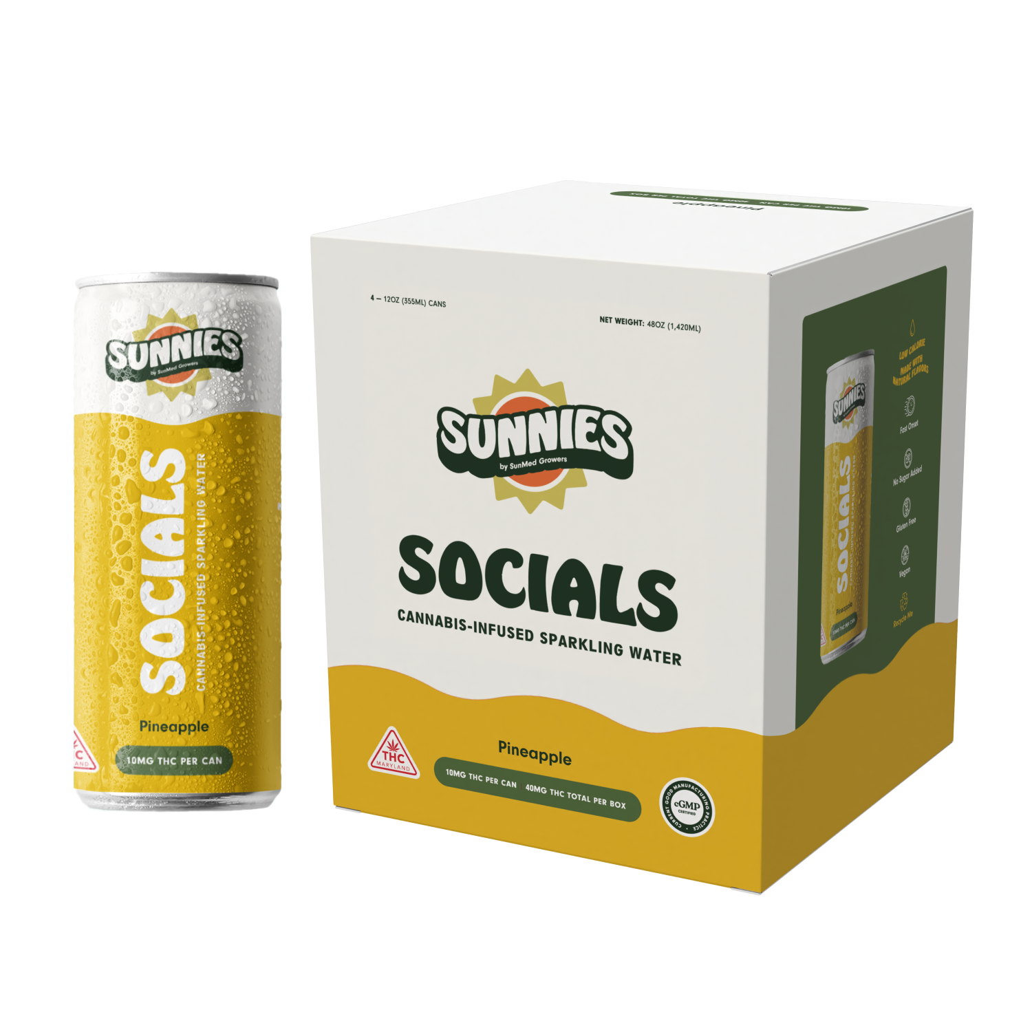 Socials - Pineapple Sparkling Water - 4 pk - 40mg