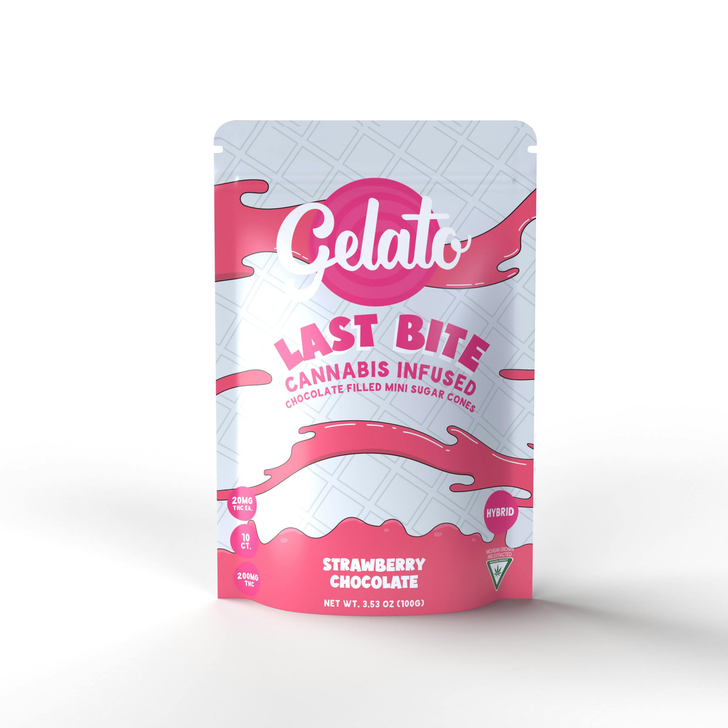 Gelato Last Bite - 10 Pack White Chocolate Filled Cones - Strawberries - 200mg