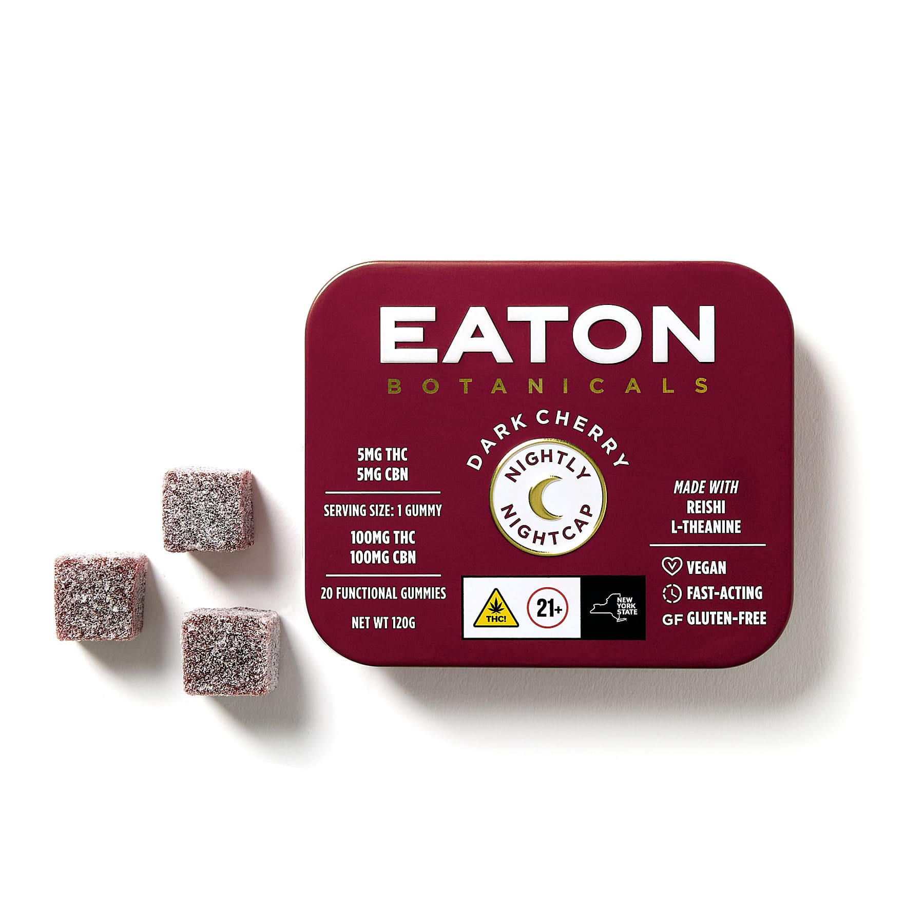 Gummies | 20pk | Nightly Nightcap | Dark Cherry | Fast Acting | Vegan | Gluten Free | 100mg THC : 100mg CBN + Reishi + L-Theanine