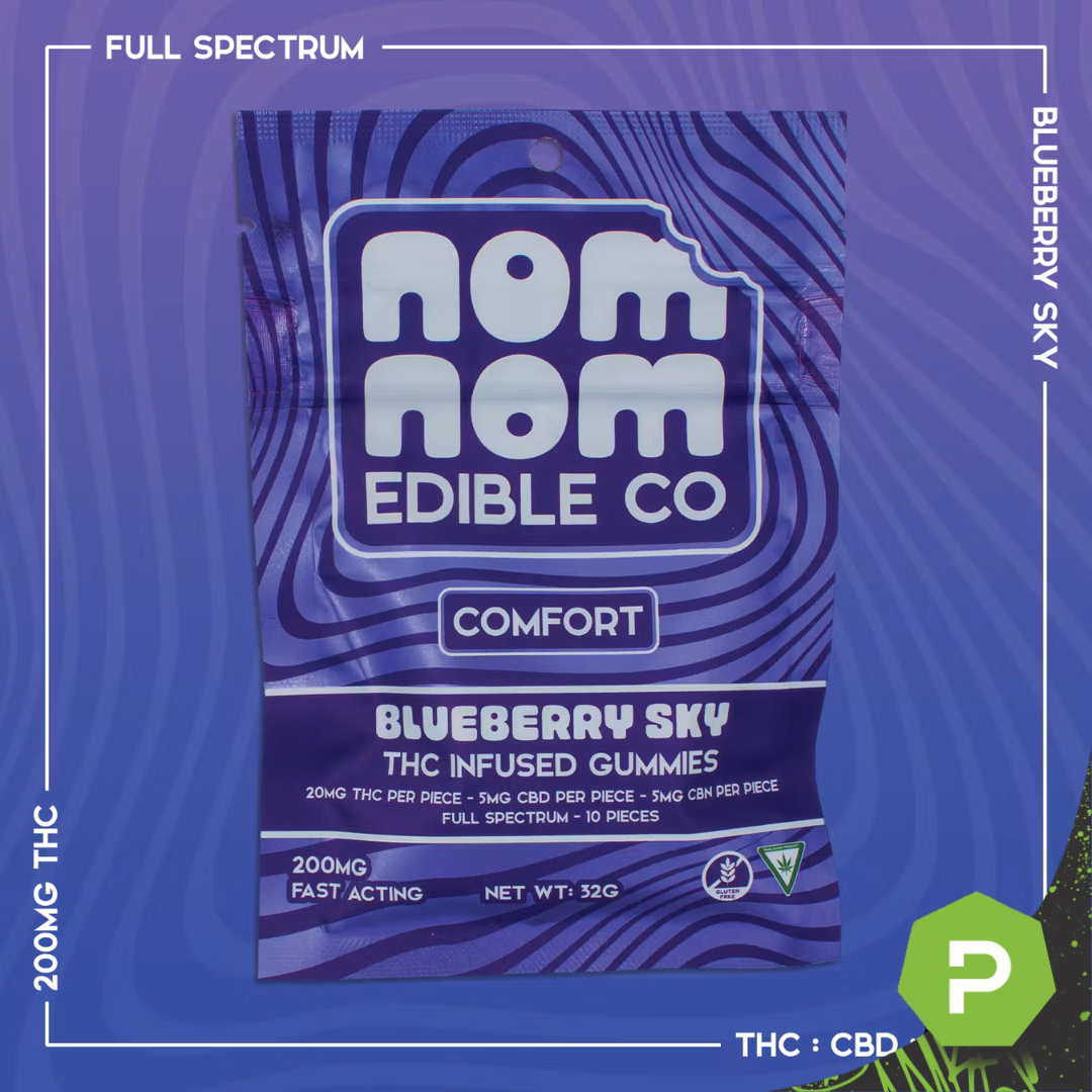 Nom Nom Edible Co | 200mg Gummies | Blueberry Sky Comfort (4:1:1 THC:CBD:CBN)