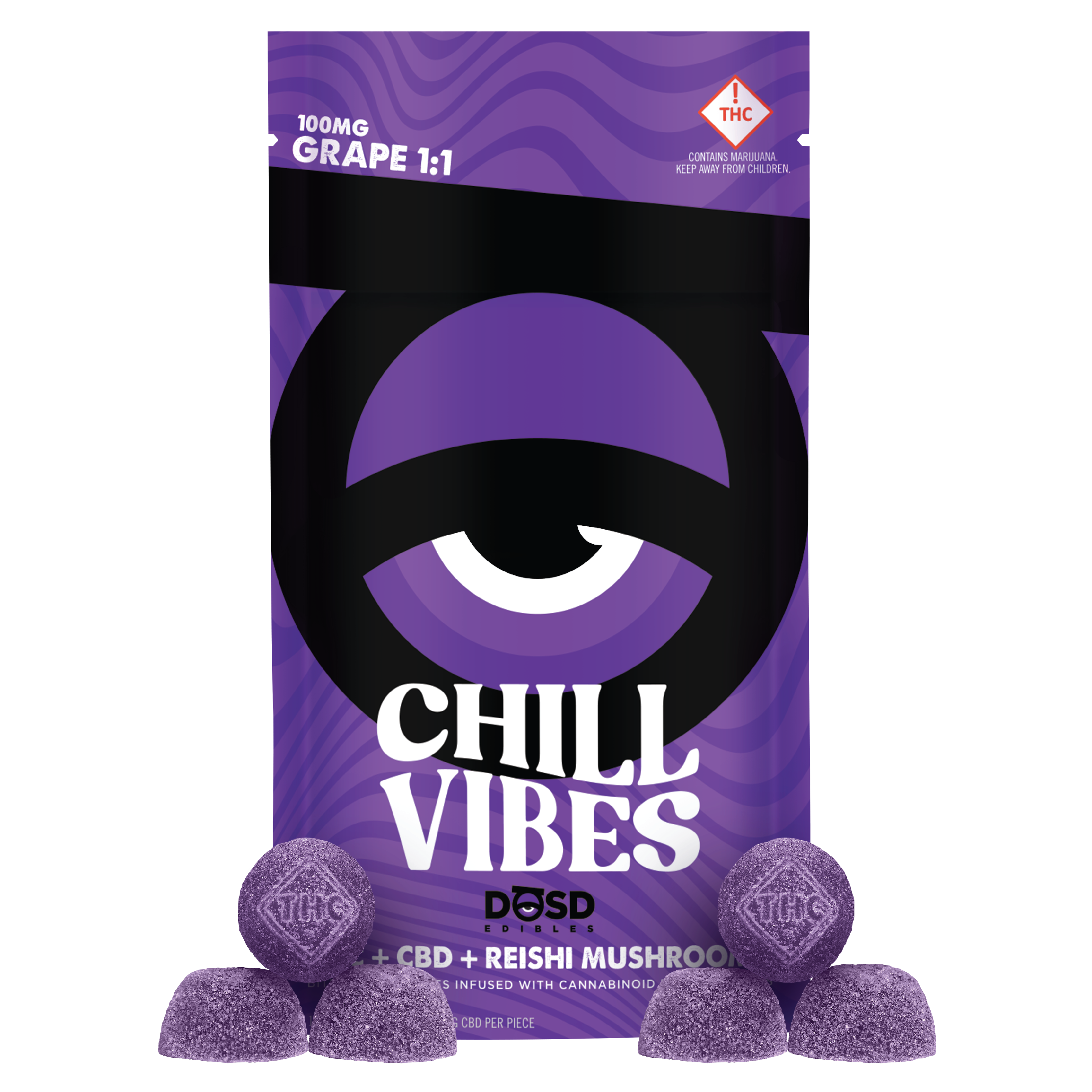 CHILL VIBES Grape 1:1 CBD Nano Bites + Reishi | 2000mg