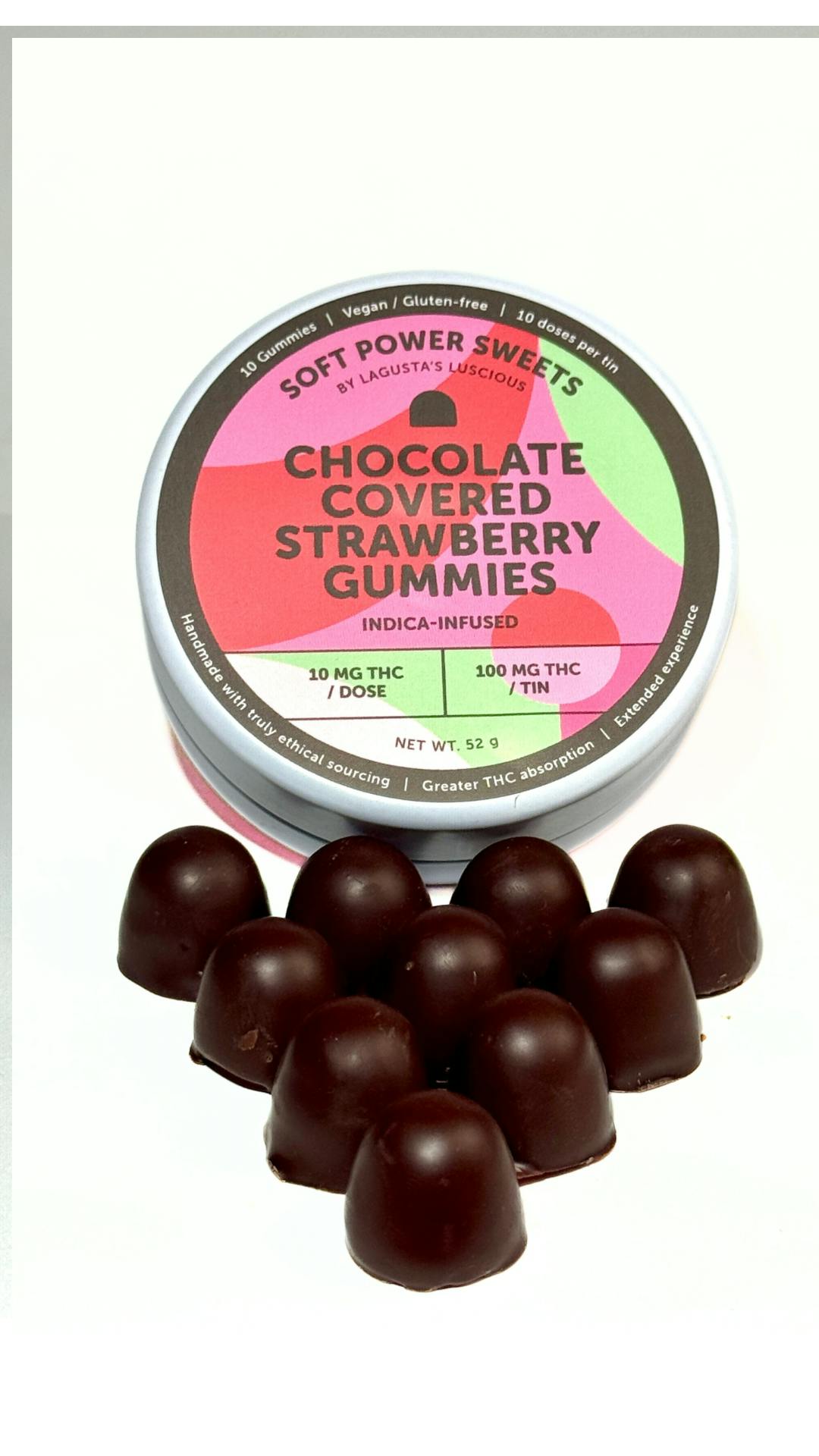 Soft Power Sweets | Strawberry Indica | Chocolate Covered Gummy | 10mg 10pk
