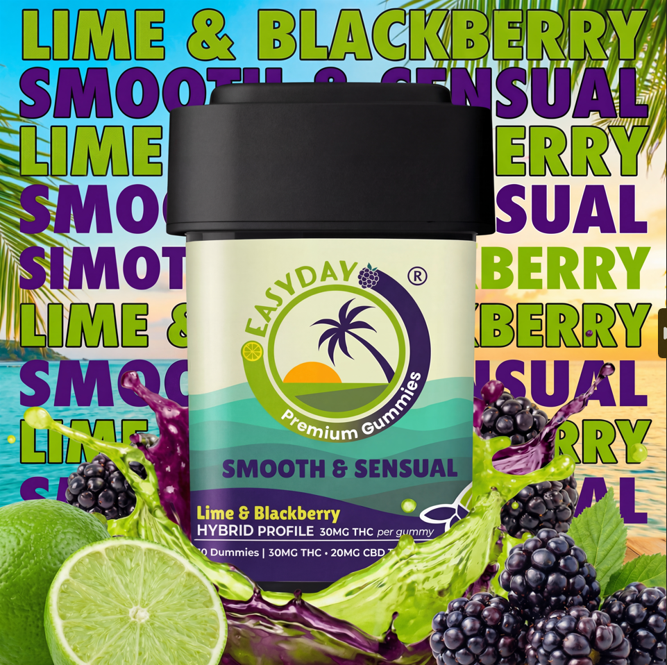 Easyday: Gummies:  Hybird Lime Blackberry I 371.1mg THC : 202.5mg CBD