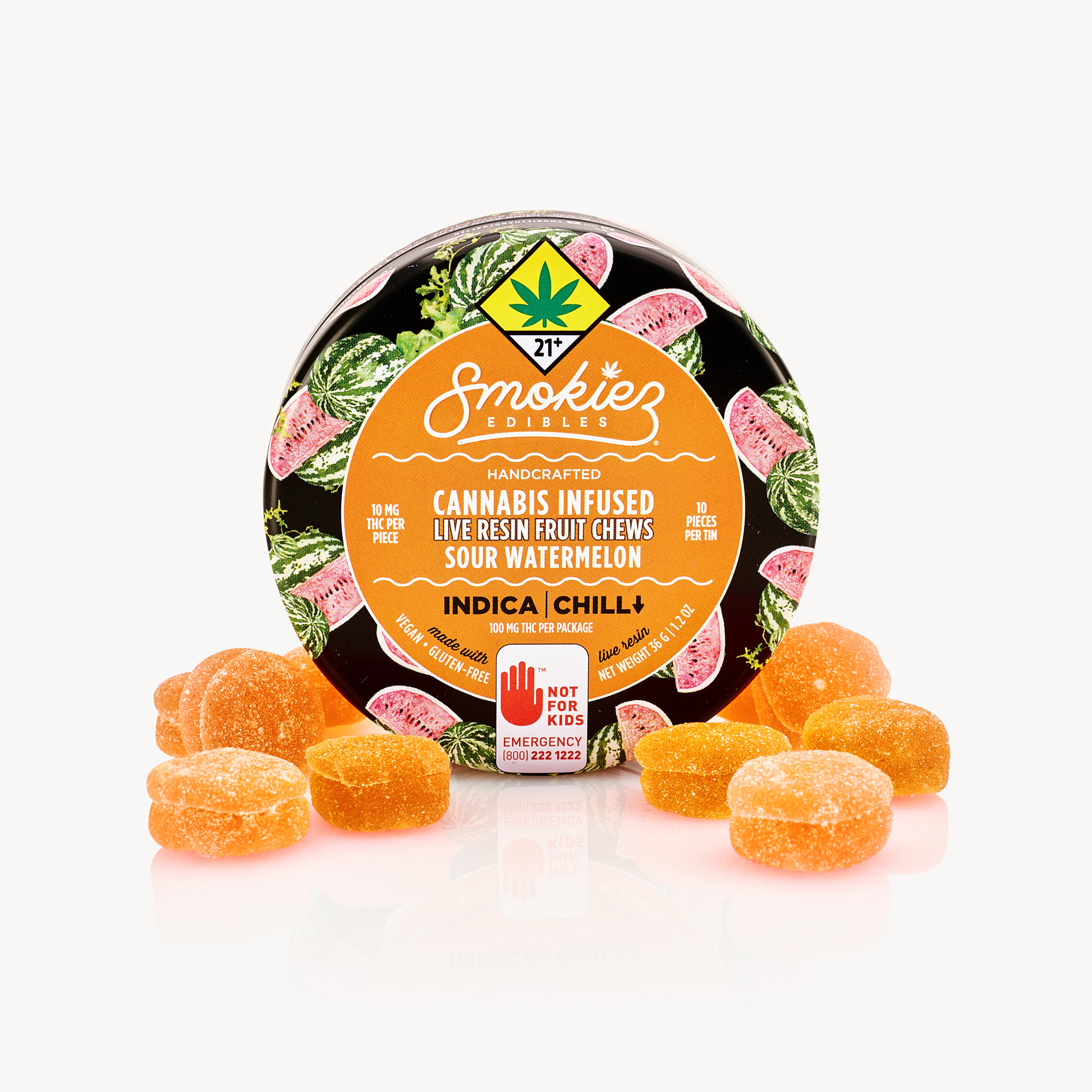 Sour Watermelon Indica 100mg THC Live Resin Fruit Chews
