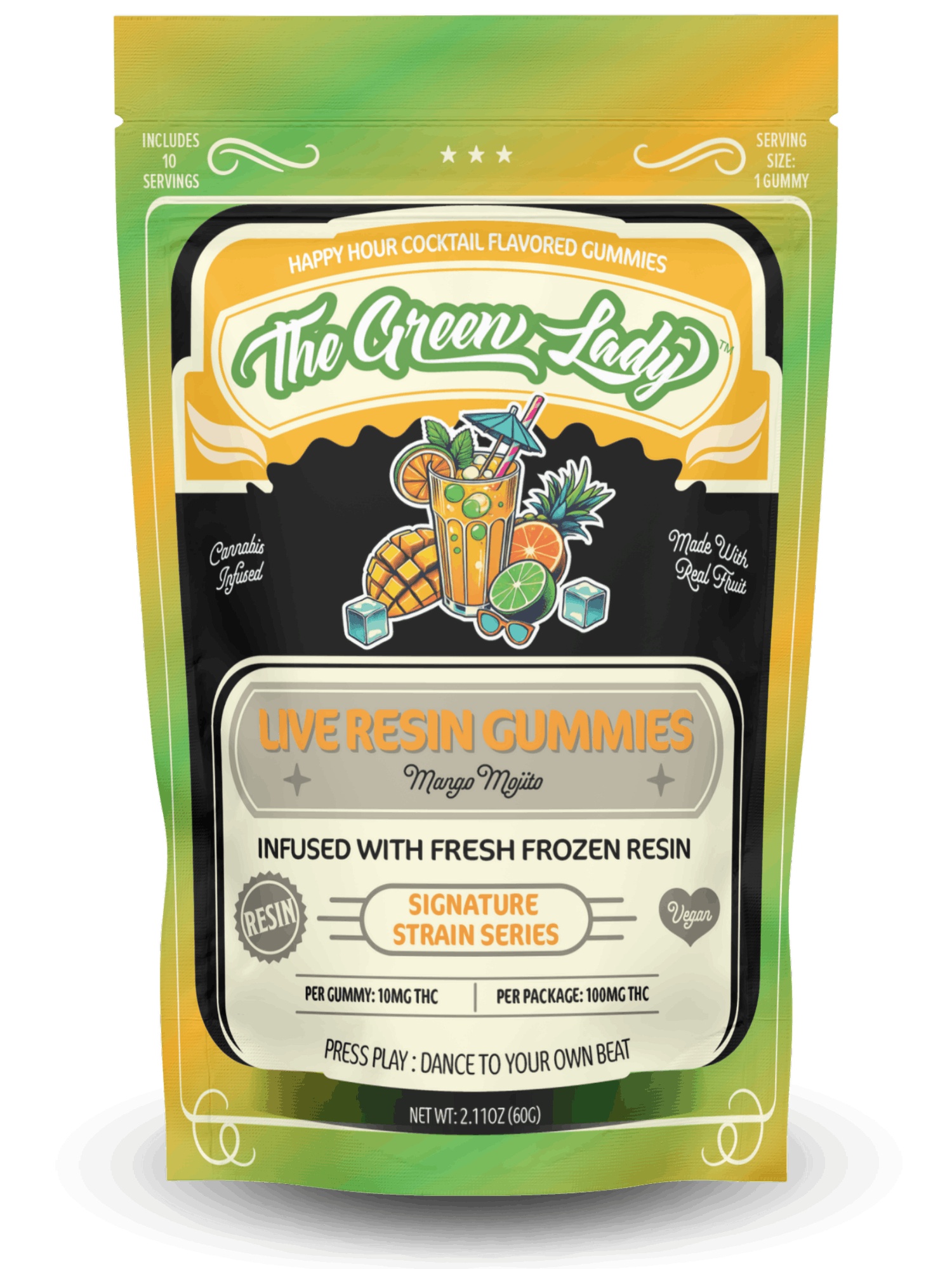 Gummies | 10pk | Hybrid | Mango Mojito | Live Resin | Vegan | 100mg