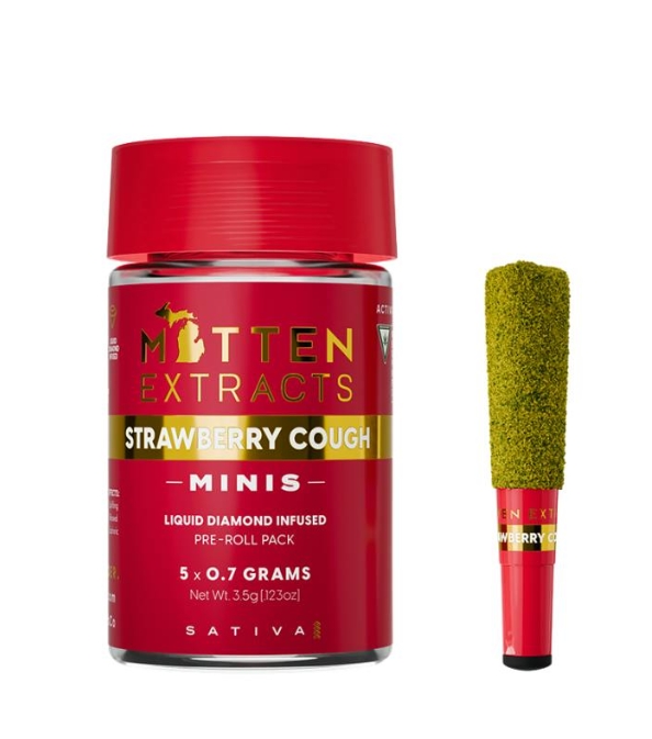 Mitten Extracts | Pre-Roll | Infused | Minis (5 x | 3.5g | Strawberry Cough | Sativa