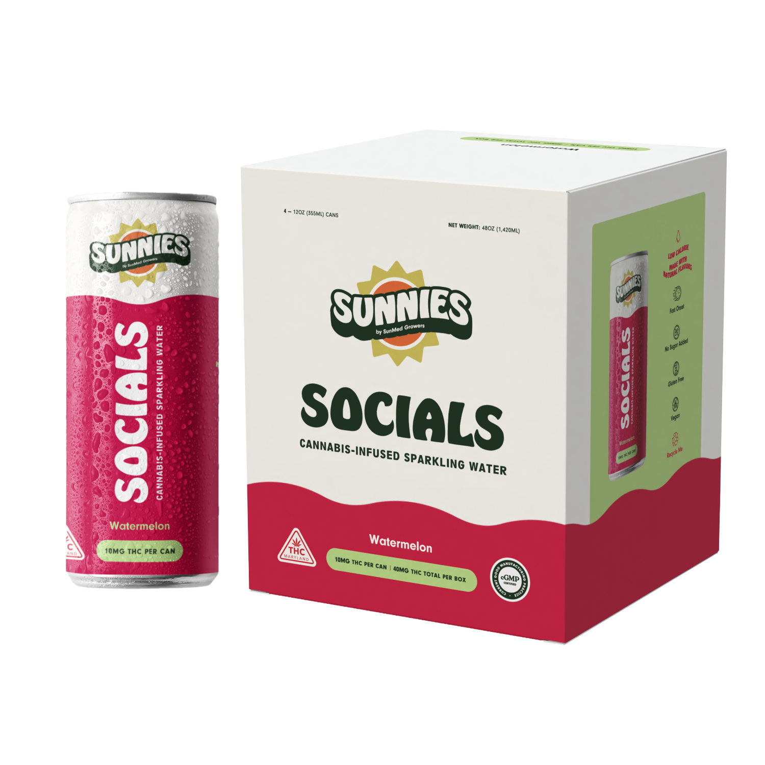 Socials - Watermelon Sparkling Water - 4 pk - 40mg
