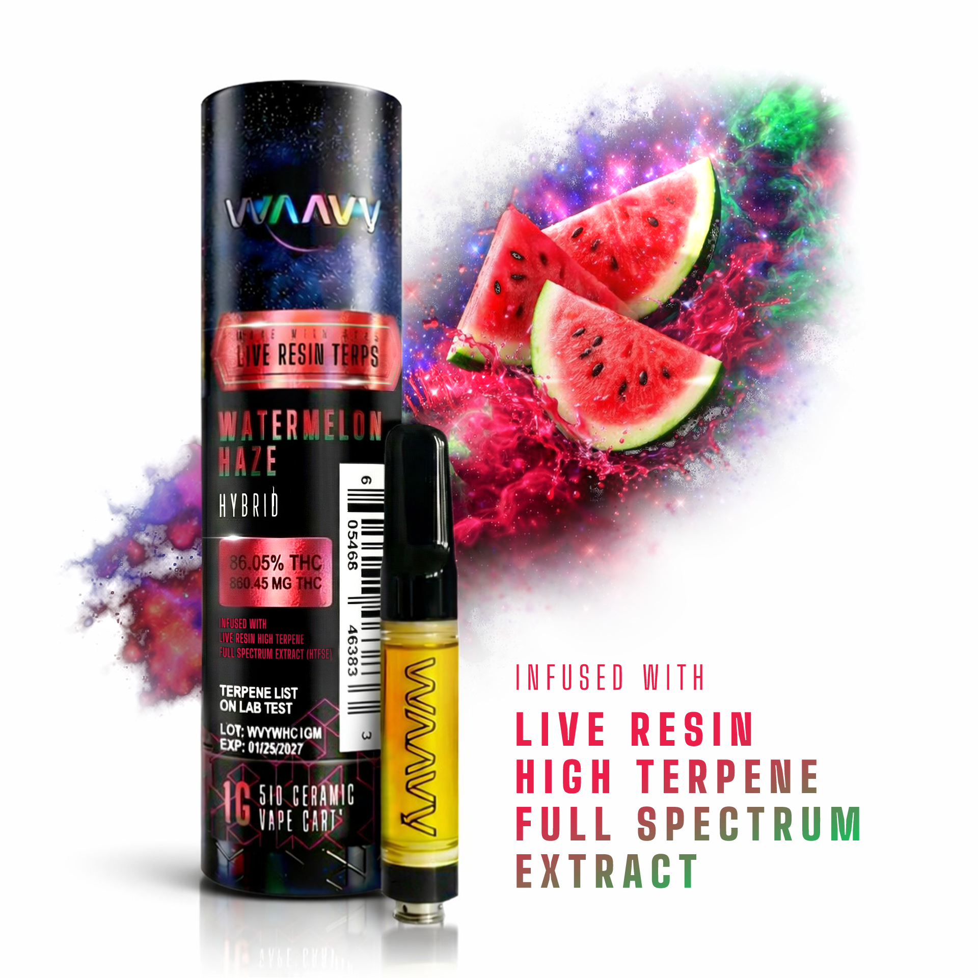 Waavy | Watermelon Haze | Live Resin | Vape Cart | 1g by Waavy - vapes cannabis product