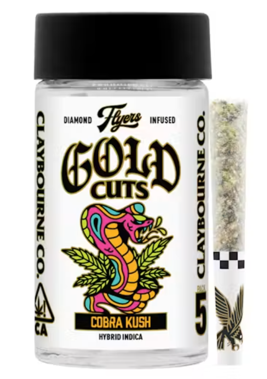 Claybourne Co. | Cobra Kush Frosted Flyer Gold Cuts | Infused Pre Roll Pack | 5 x 0.5g