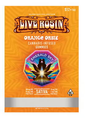 Emerald Sky Sativa Orange Orbit Live Rosin Gummies 10ct 100mg