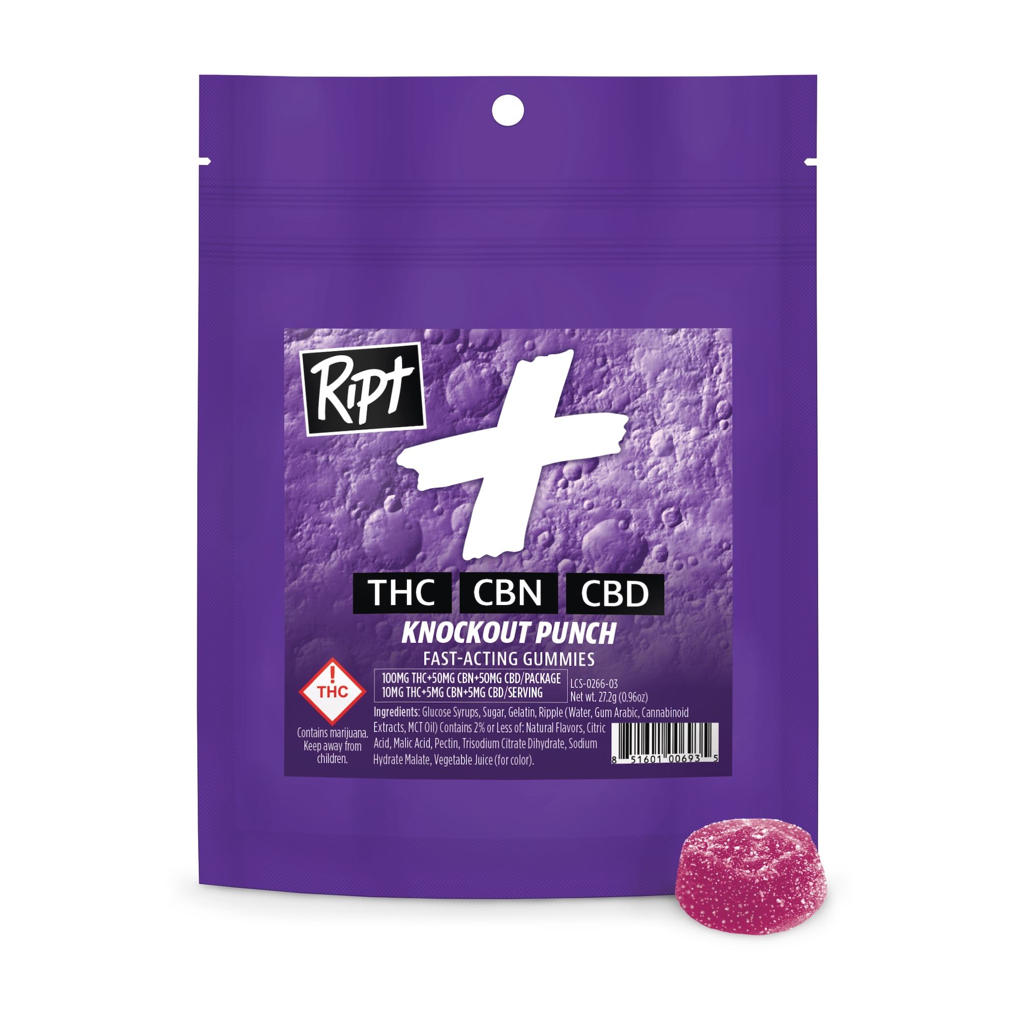 Ript + Gummies - Knockout Punch 100 THC : 50 CBN : 50 CBD | TGS