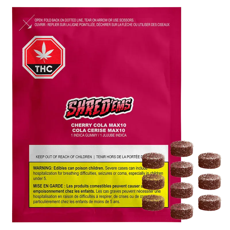 Shred'Ems - Shred'Ems Cherry Cola Max10 Party Pack Gummies - Indica - 10 Pack
