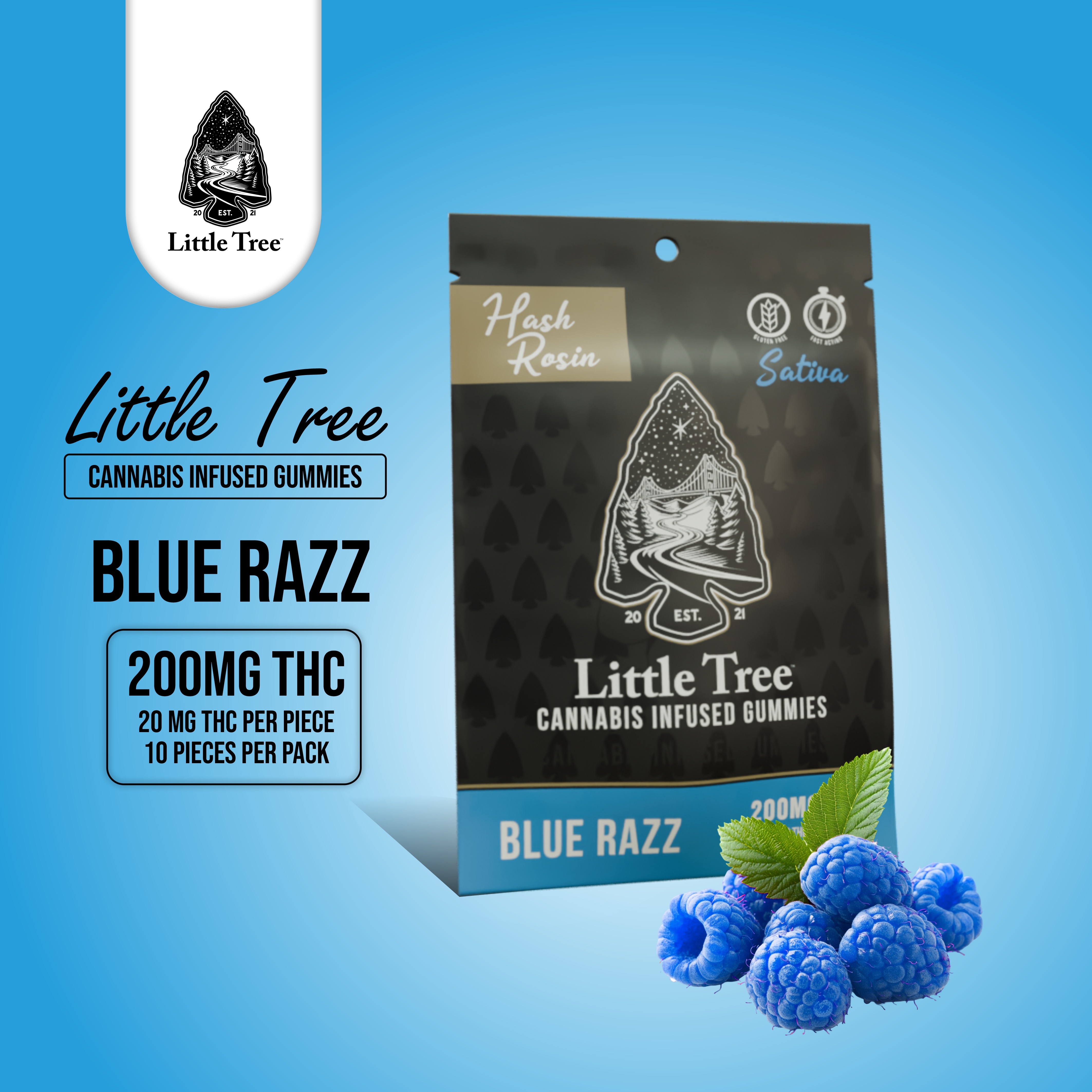 Little Tree Hash Rosin Gummies Blue Razz 200mg