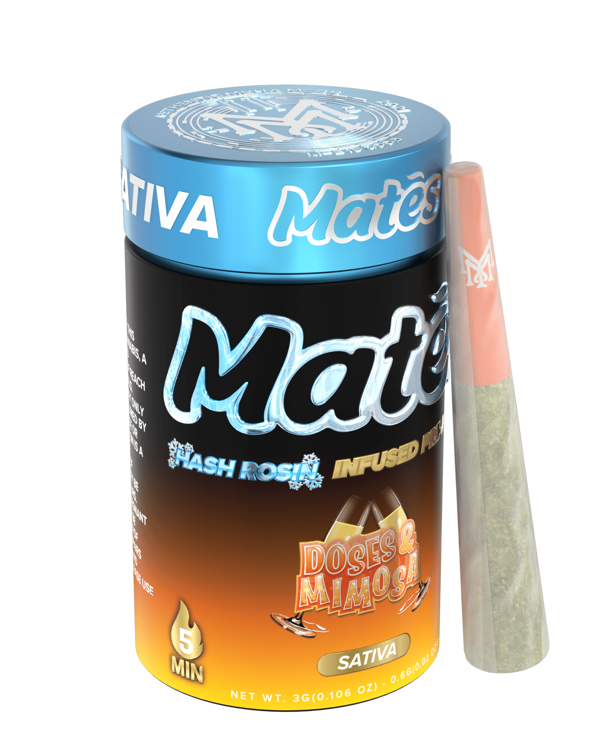 Muha Mates | Doses & Mimosas | Hash Rosin Infused Pre-roll Pack | 0.6g x 5 (3g) | Sativa