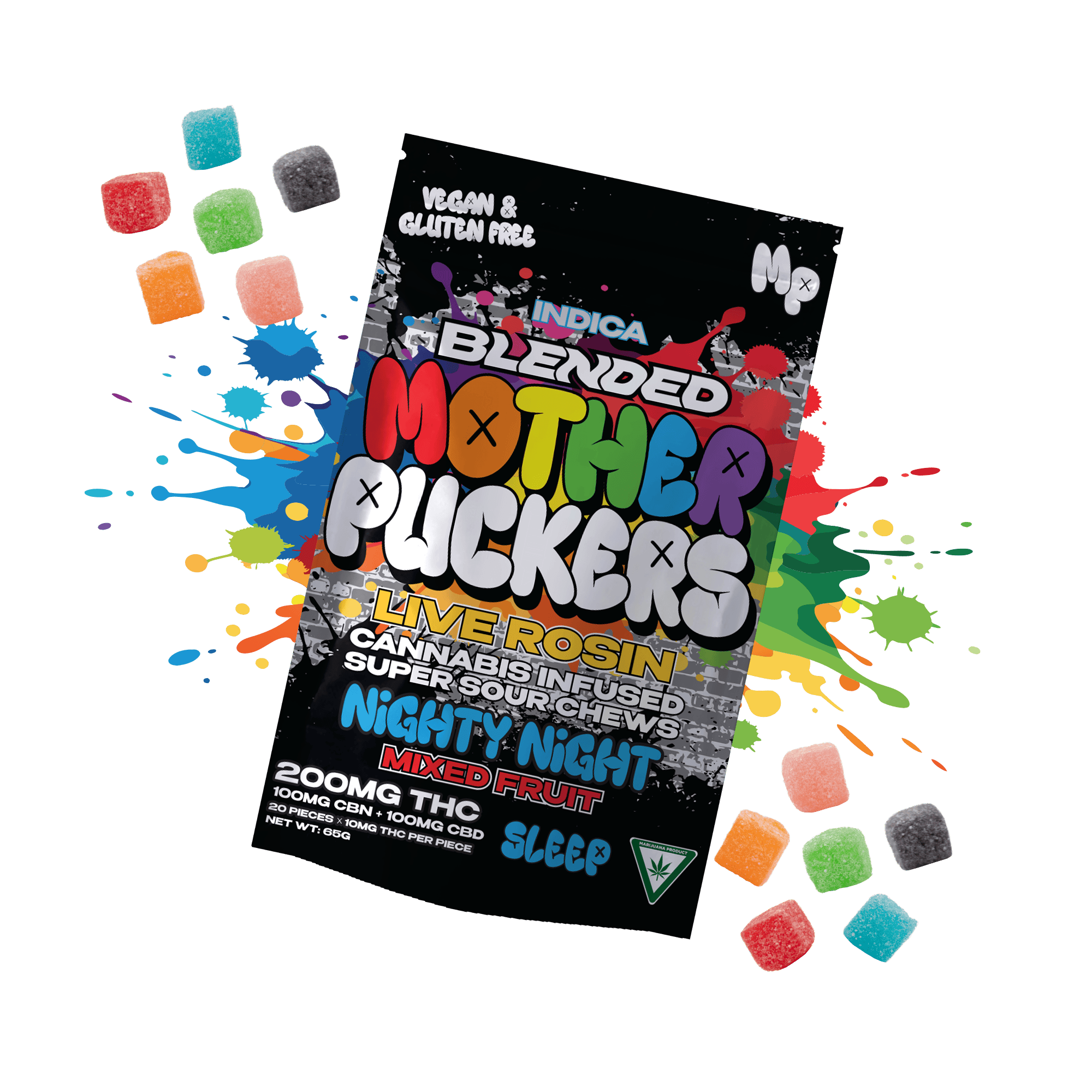 2:1:1 | Nighty Night | Mixed Fruit | 10mg THC x 5mg CBN x 5mg CBD x 20pk | Live Rosin Infused | Mother Puckers