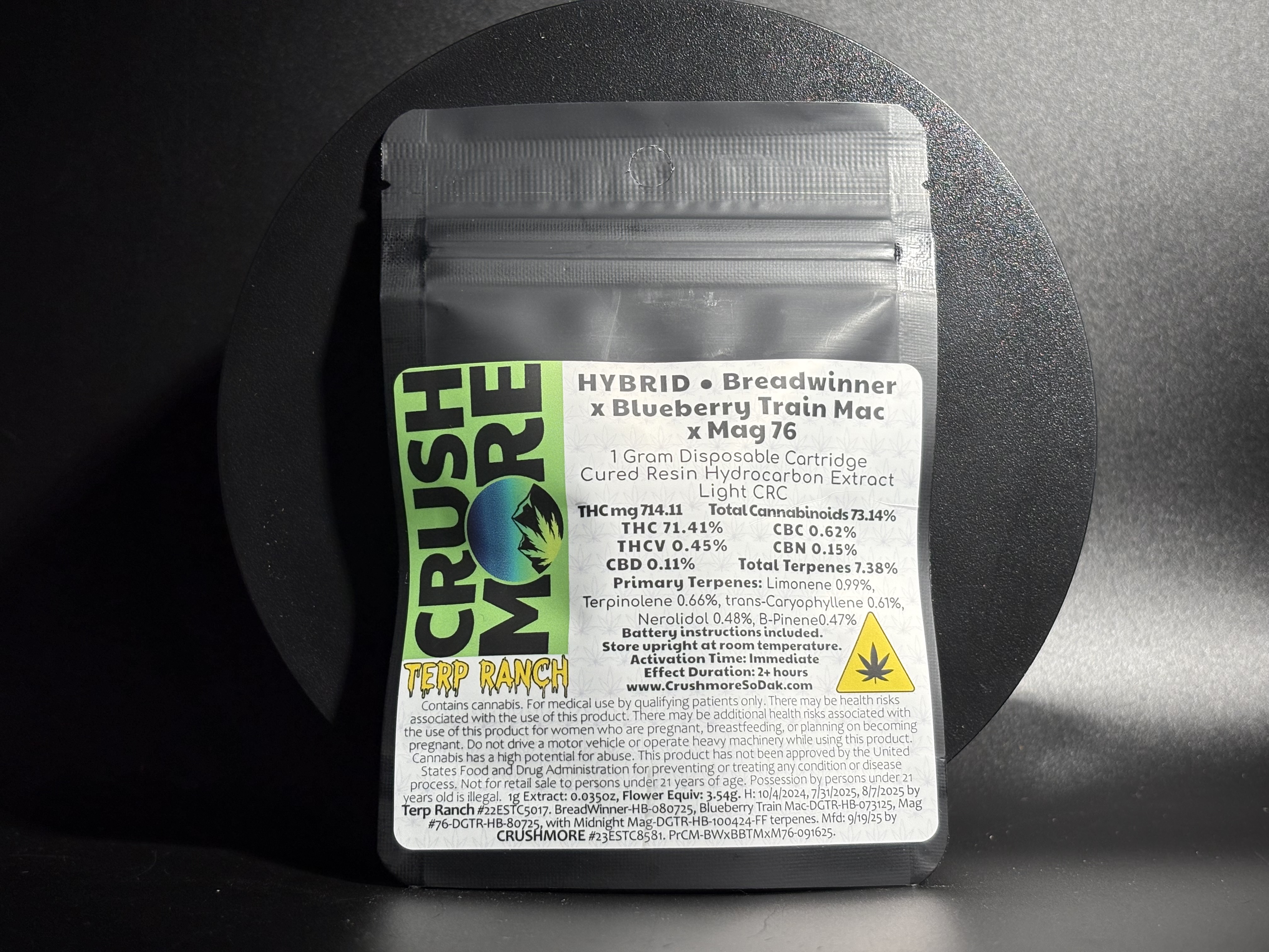 Crushmore - Vape - Cured Resin - 1 Gram Disposable - Breadwinner x Blue Train Mac x Mag 76