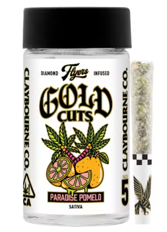 Claybourne Co. | Paradise Pomelo Frosted Flyer Gold Cuts | Infused Pre Roll Pack | 5 x 0.5g