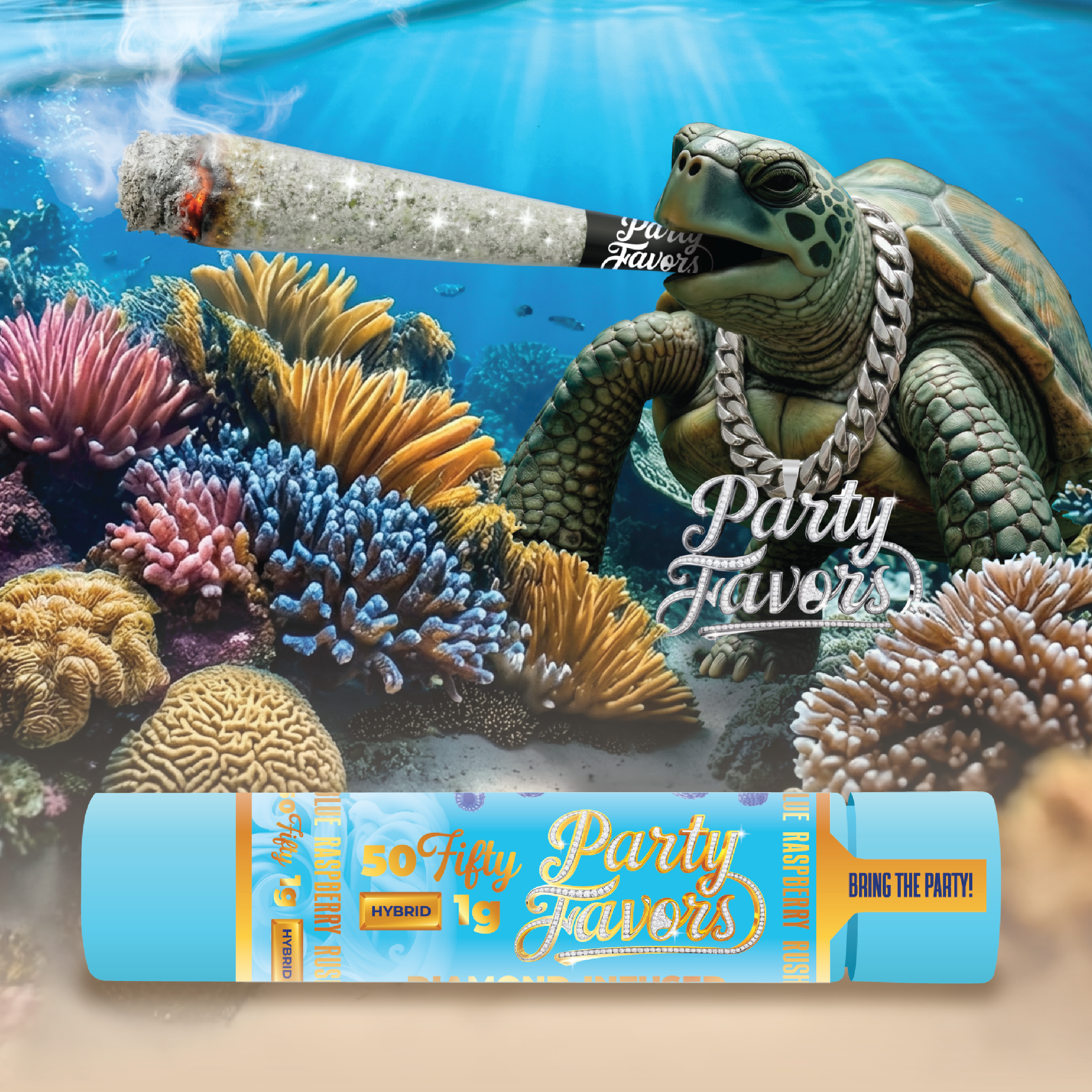 Party Favors | 50Fifty- Blue Raspberry Rush 1g Diamond Infused Pre-Roll