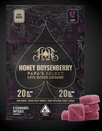 Honey Boysenberry Live Rosin SLEEP Gummies THC:CBN 1:1 (5 x 40mg)