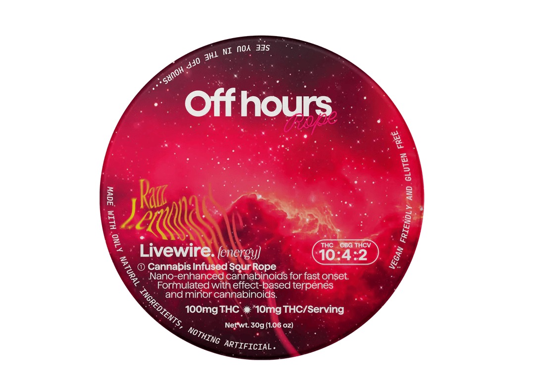 Off Hours Rope Livewire Razz Lemonade 10:4:2 THC:CBG:THCV 1pk 100mg Sour Rope