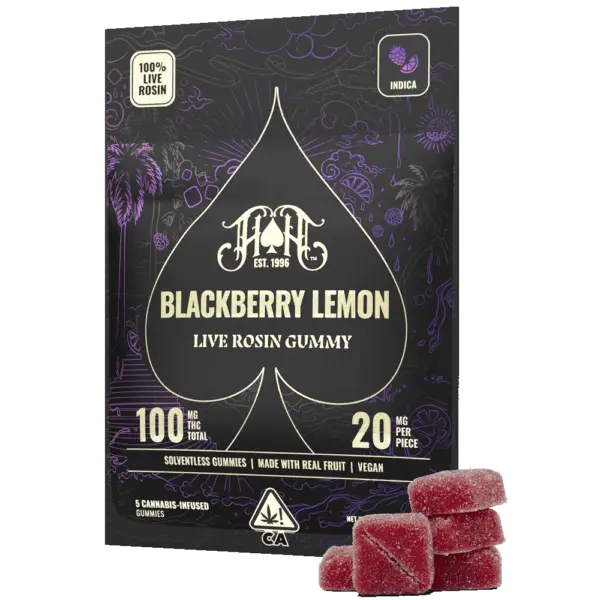 Blackberry Lemon Indica Solventless Gummies 100mgTHC 5pk