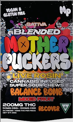 200MG | MOTHER PUCKERS | BALANCE BOMB | RECOVER | LIVE ROSIN SOUR CHEWS