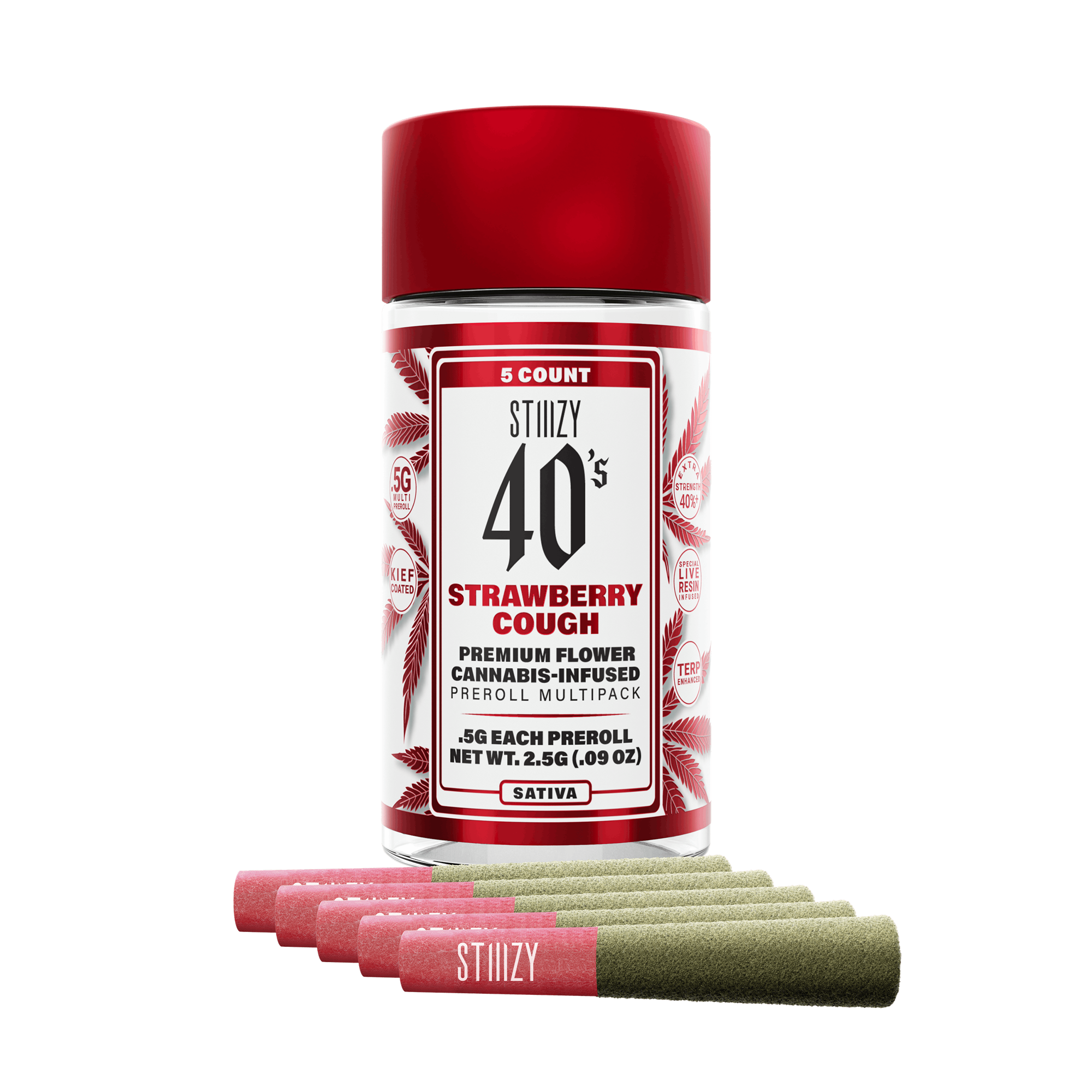 Stiiizy | Strawberry Cough | .5G 40's Infused Pre-Rolls 5PK 2.5G