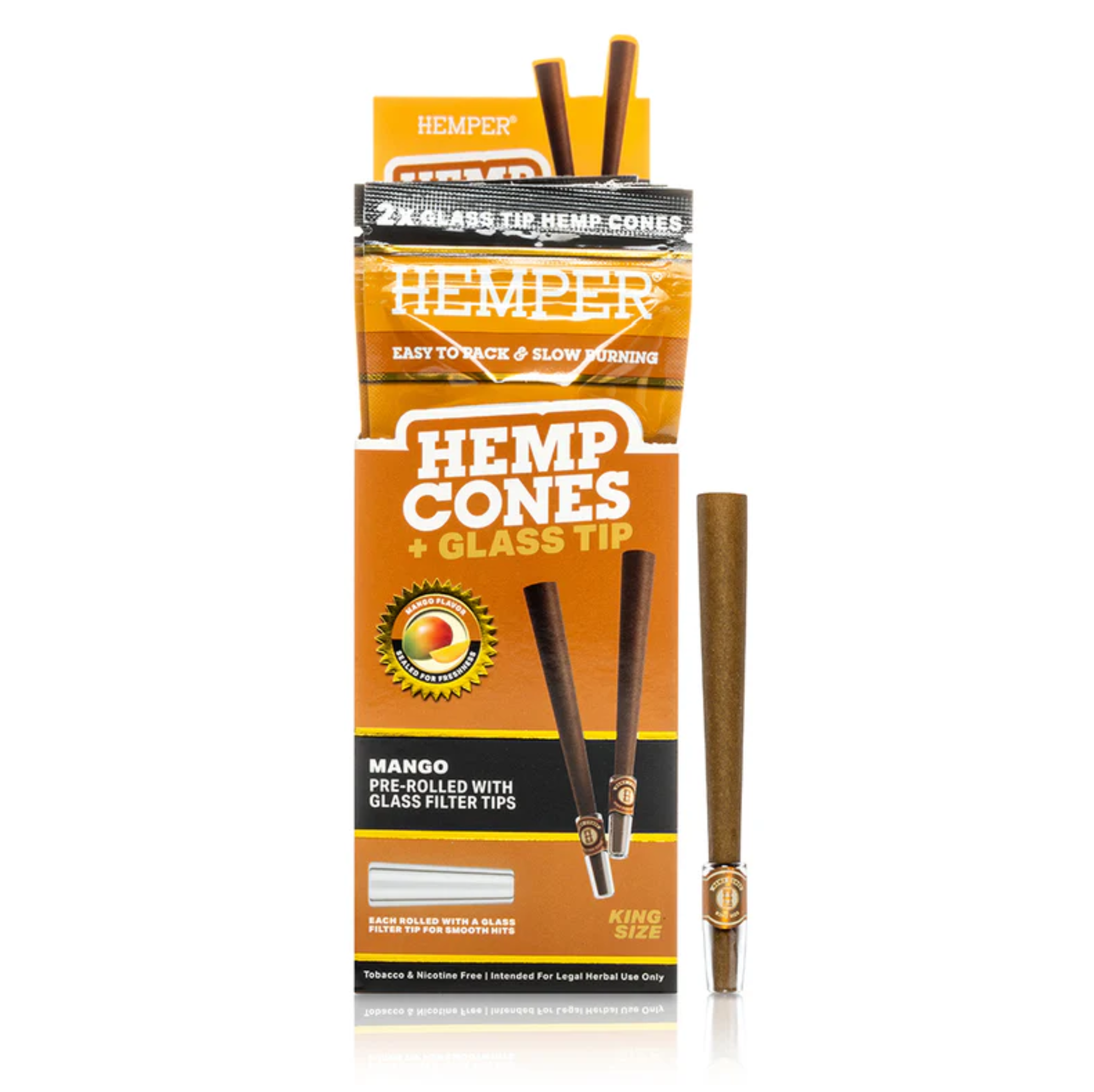 Hemper Mango Flavor Hemp Cones + Glass Tip 2pk King Size