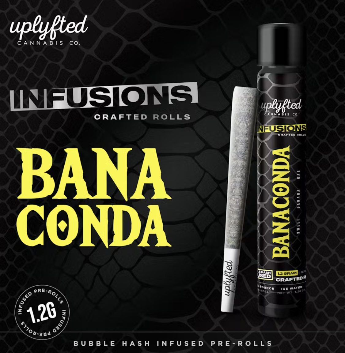 Uplyfted: Banaconda Bubble Hash 1.2G Infused Preroll